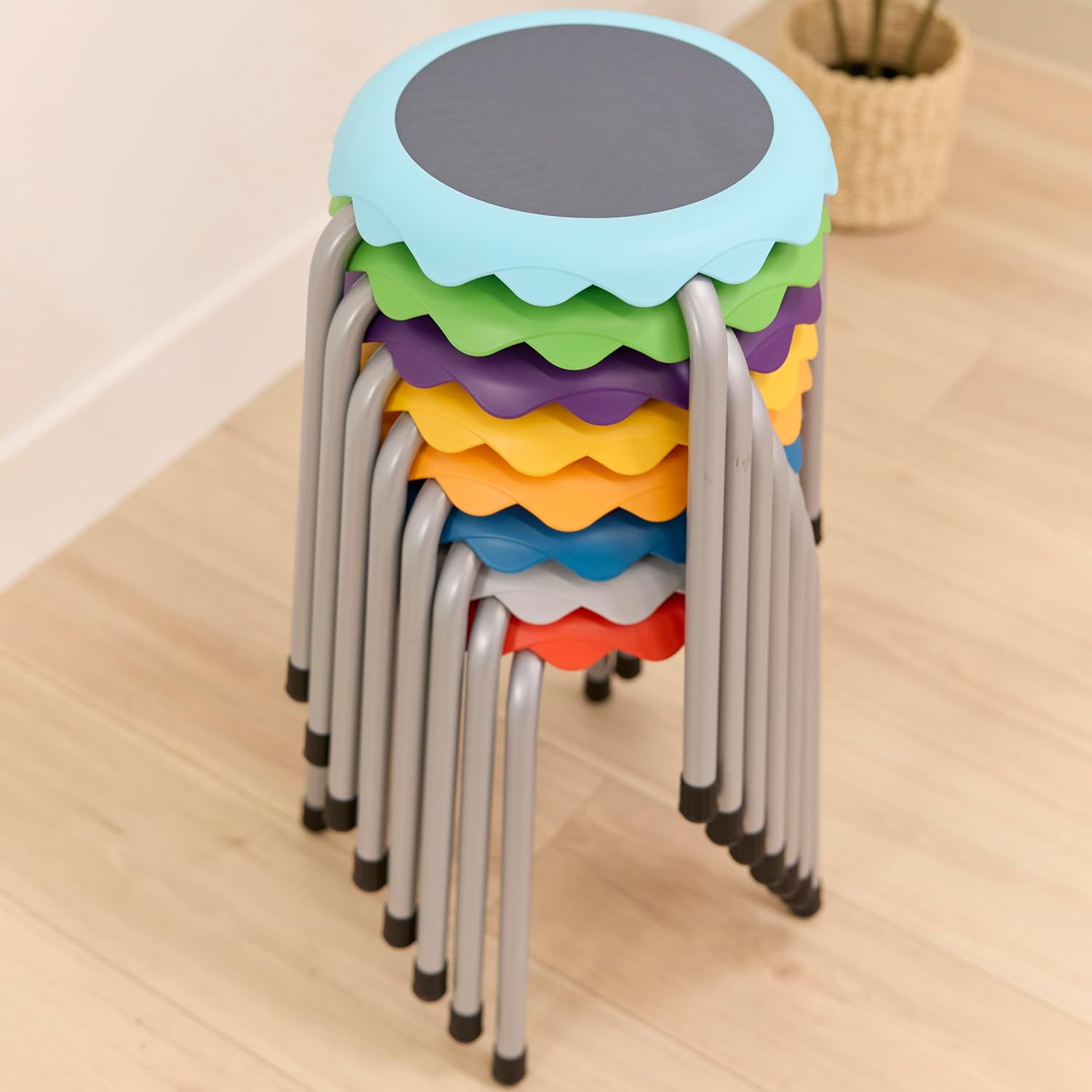 Blossom Stackable Plastic Stools, Flexible Seating, Assorted, 8-Piece