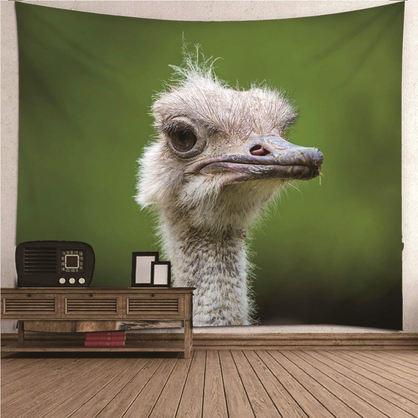 Tapiz de pared lavable con diseño de avestruz verde y blanco de 150x130 cm