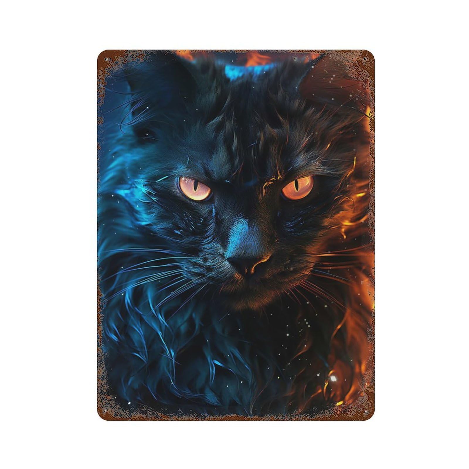Vintage Metal Tin Sign Neon Cat Portrait 15.7"x11.8", Industrial Home Decor for Farmhouse, Kitchen And Entryway Decor