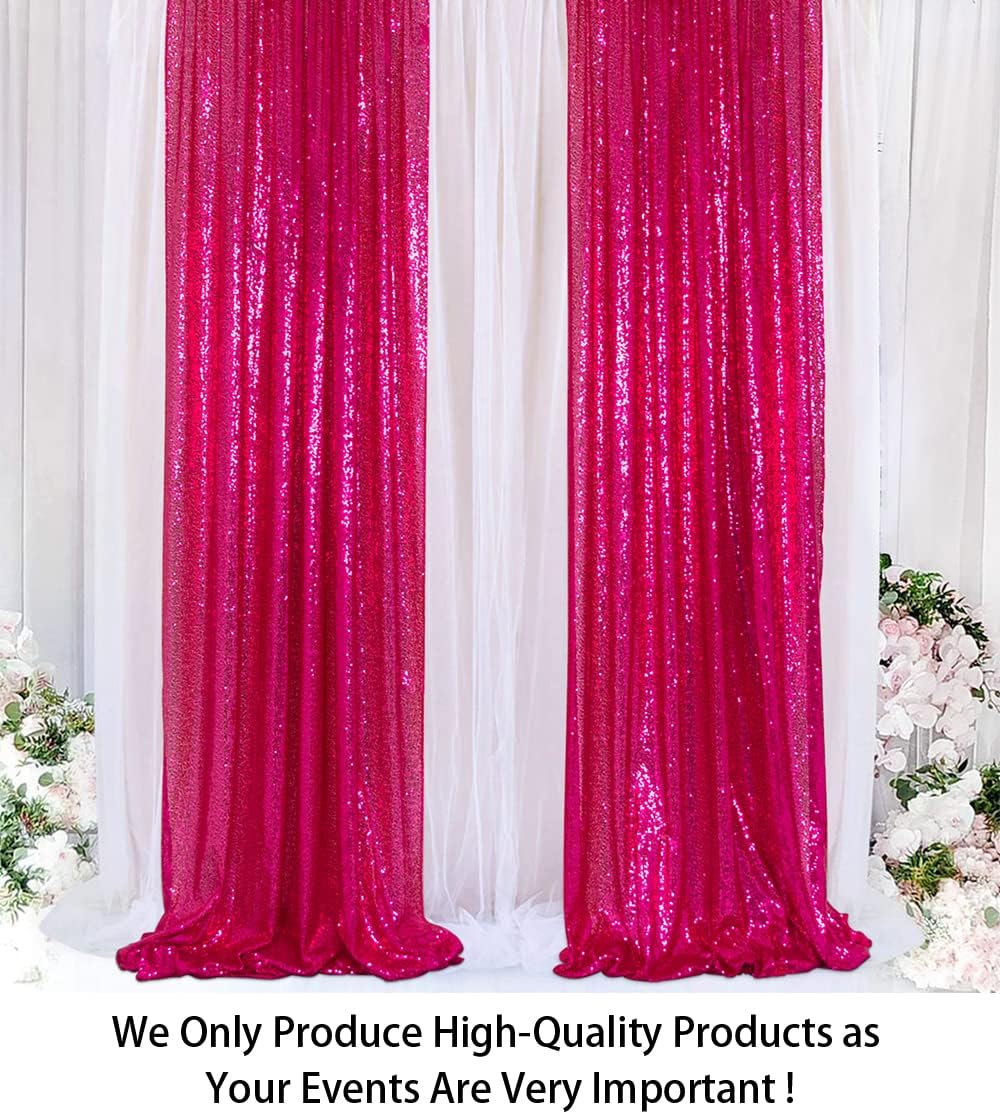 Sequin Curtain Backdrop 2 Panels Fuchsia 2FTx8FTGlitter Backdrop for Girls Photography Backdrops Kit Backdrops Vinyl Christmas Backdrop Hot Pink Sequence Backdrop for Photoshoot