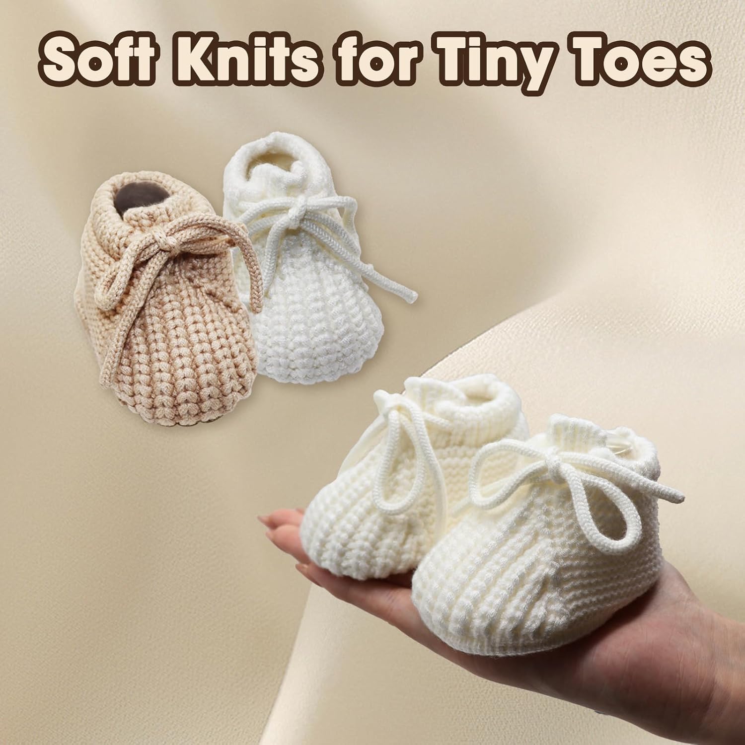 2 Pairs Baby Booties, Newborn First Walkers, Soft Cozy Shoes, Knit Cotton Infant Sock Shoes, Warm Booties for 0-6 Moths Baby Girl Boy