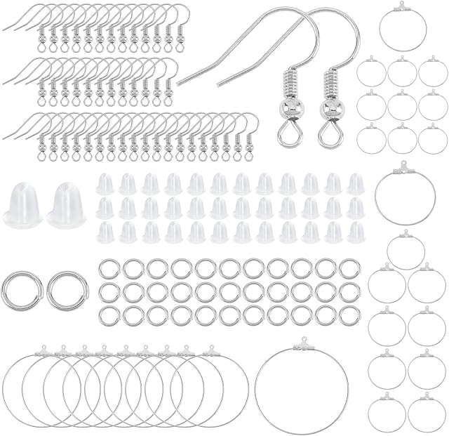 SUNNYCLUE1 Box 630Pcs Earring Findings Kit Including Brass Earring Hooks Jump Rings Stainless Steel Ring Pendants Plastic Ear Nuts for Women DIY Dangle Earrings Jewellery Making