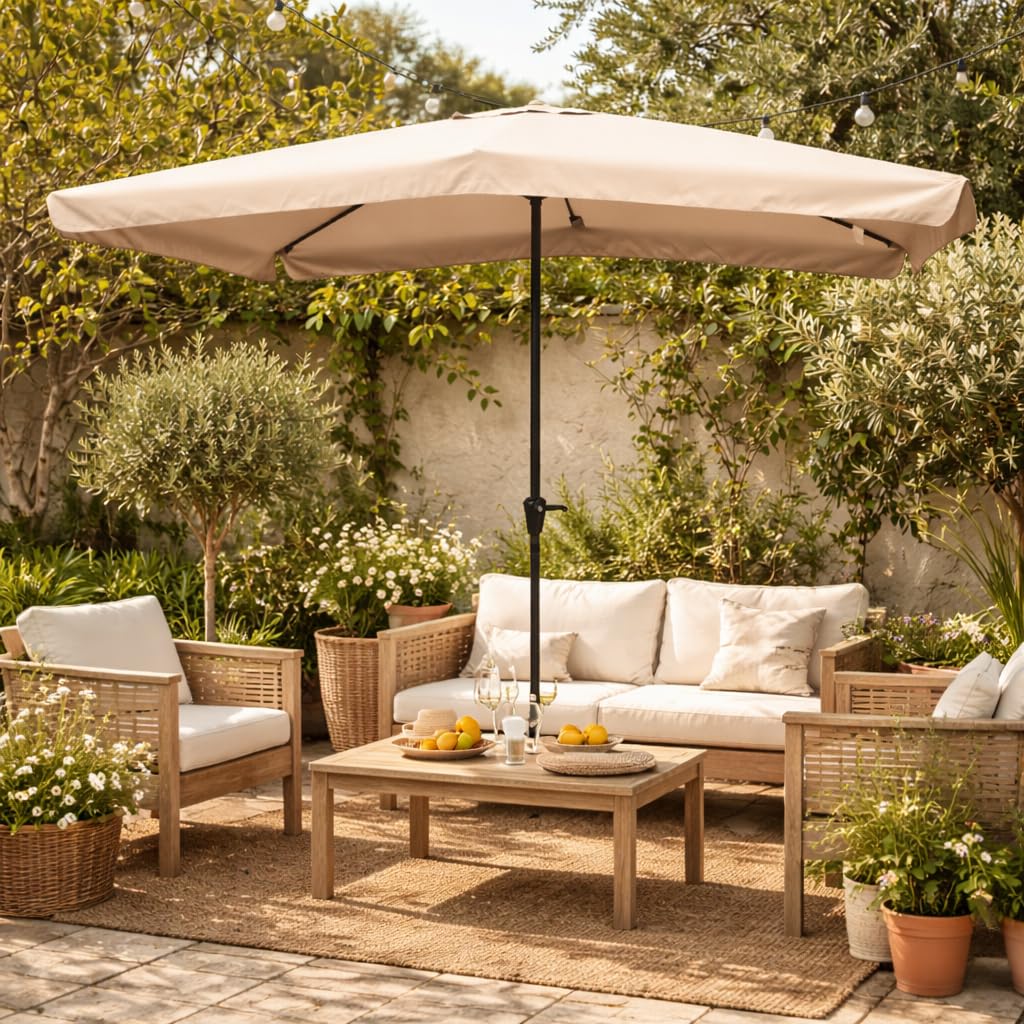 Ombrellone da Giardino Rettangolare 3x4 Metri - in Alluminio, Regolabile, da Esterno, Impermeabile, con Manovella- Resistente ai Raggi UV Elegante
