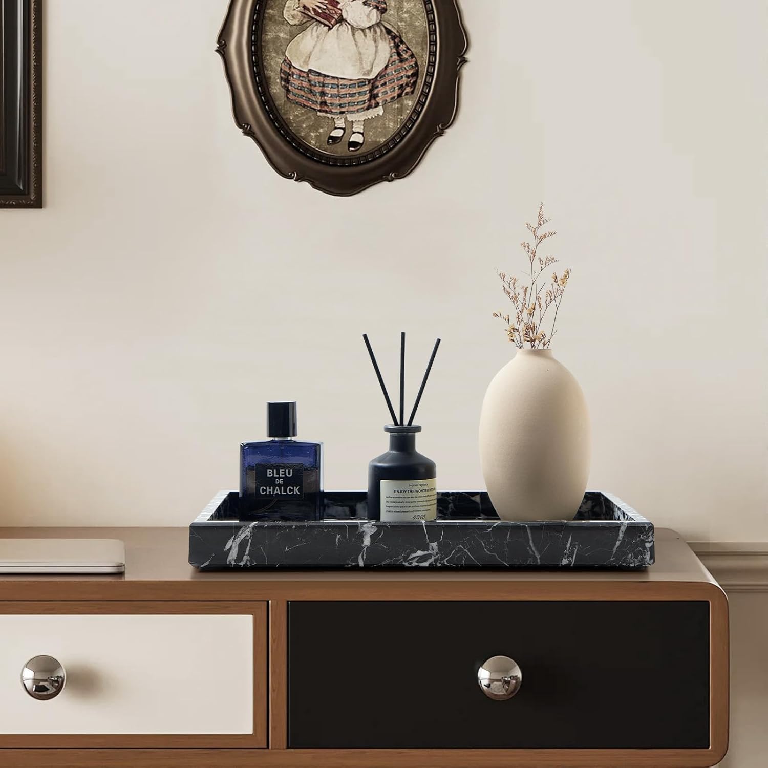 Real Natural Marble Tray for Bathroom, Vanity, Kitchen and Desktop, Rectangle Genuine Marble Stone Tray for Jewelry, Cosmetics, Candles, Lotion, Perfume and Home Decor (Black) - Image 7