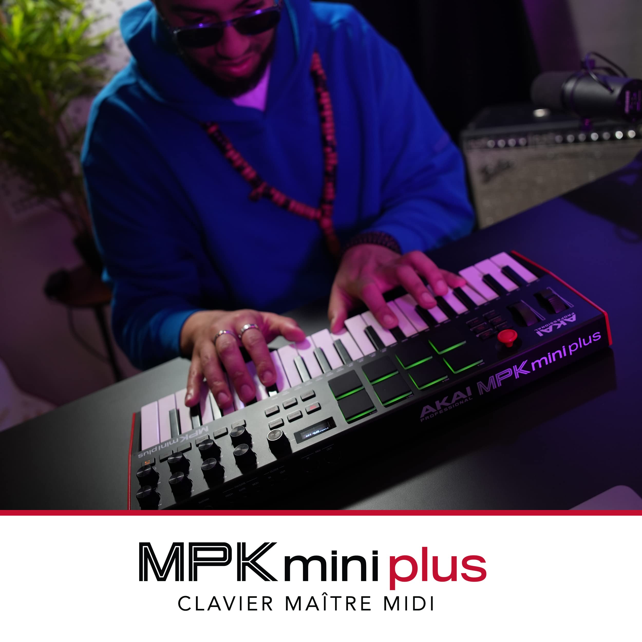 Akai Professional MPK Mini Plus - Clavier MIDI USB à 37 Touches avec Huit Pads MPC, Molettes, Logiciel de Production et Native Instruments Sound Package