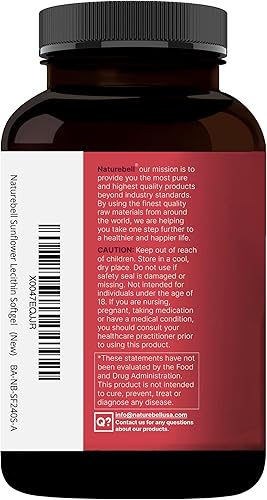 Miniatura 8 de NatureBell Lecitina de girasol 2,400 mg, 240 cápsulas blandas | Infundido con aceite de semilla de girasol sin OMG – Rico en fosfatidil colina – Sin
