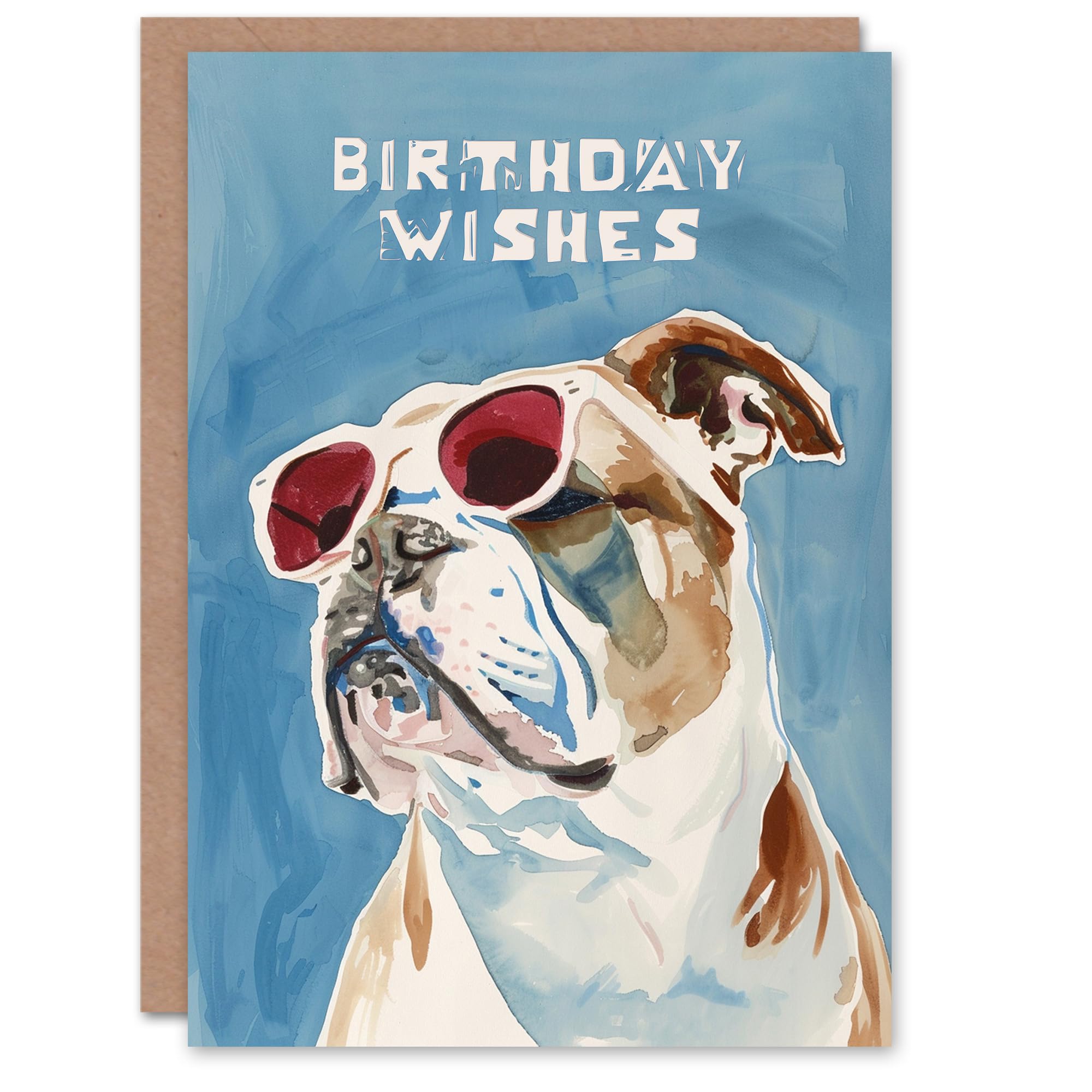 Artery8 Cool English Bulldog With Sunglasses Dog Lover Blank For Him Or Her Art Birthday Card