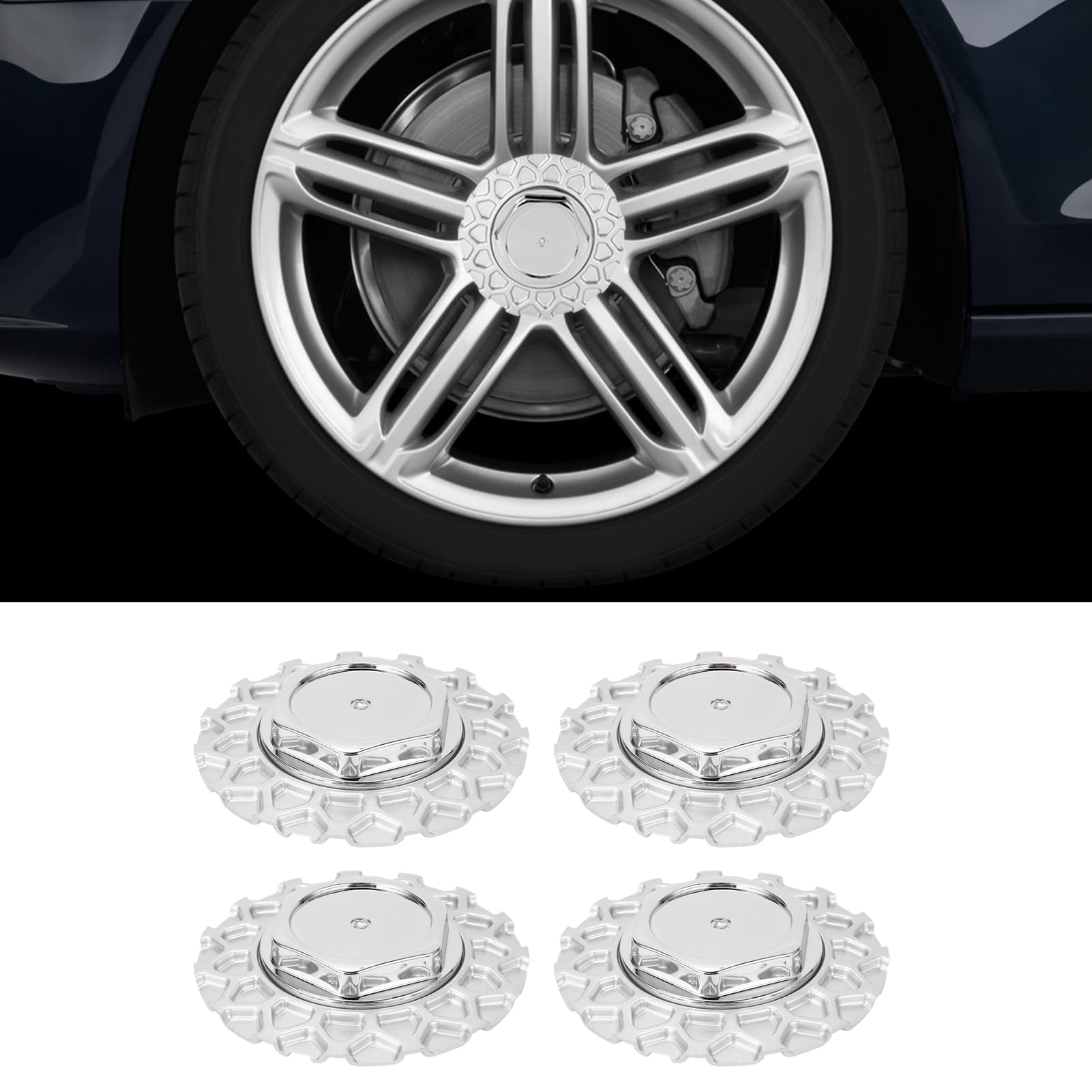 4 Pièces Capuchon Central de Roue 157mm Argent Structure Stable Forme de Ajustement Universel Capuchons de Moyeu de Jante de Voiture pour Véhicules Capuchon Central de