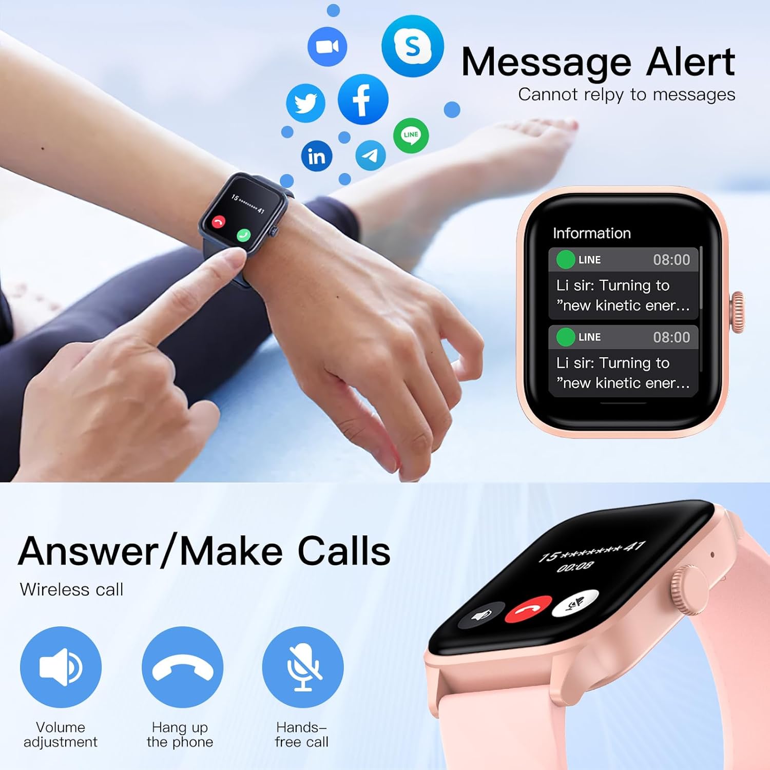 Weofly Active Smart Watch displaying custom watch face options.