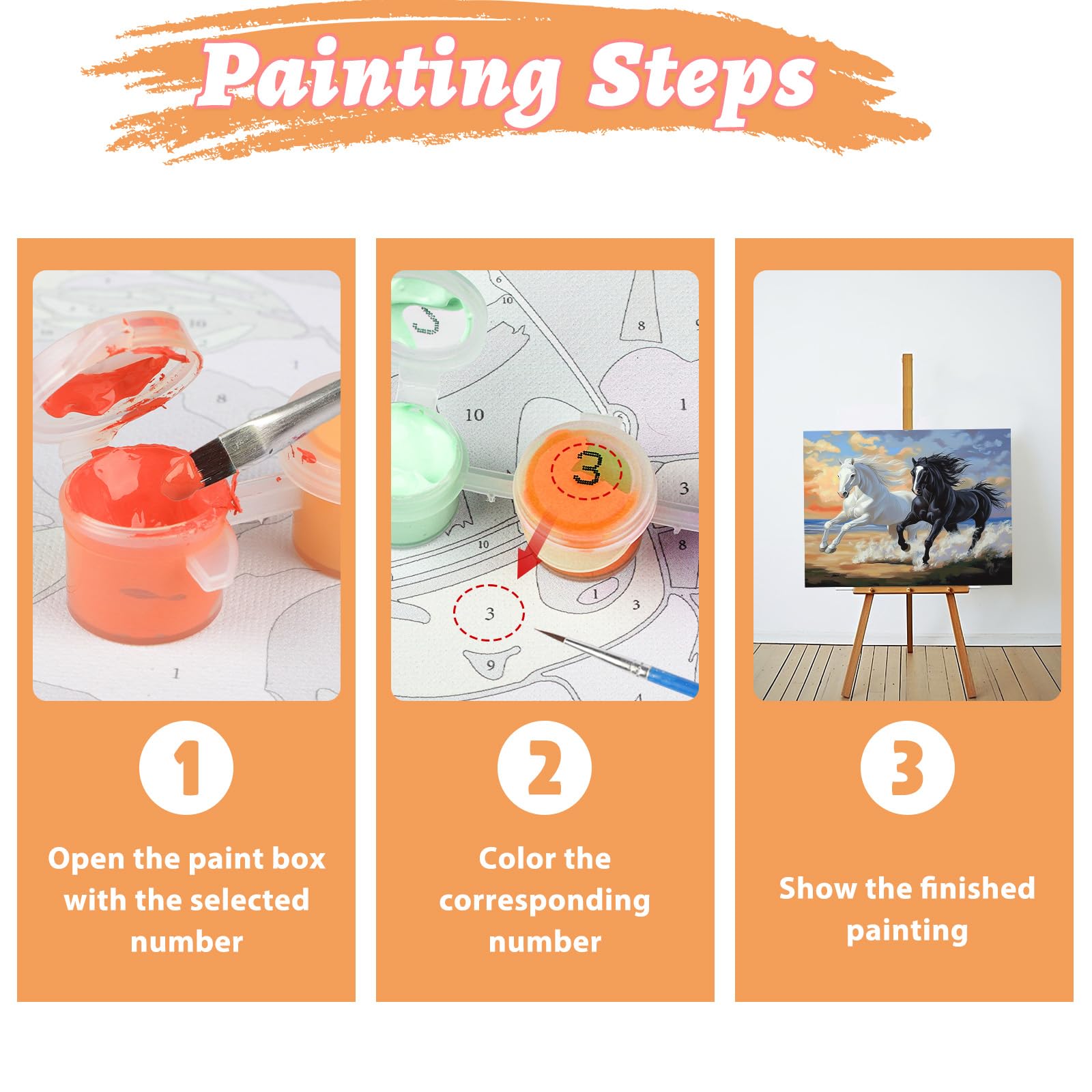 Kit Peinture Acrylique Cheval Kit Peinture Par Numéros Enfant - Cheval 40x50cm, Peintures Acryliques, Loisir Créatif Cadeau éducatif Peinture