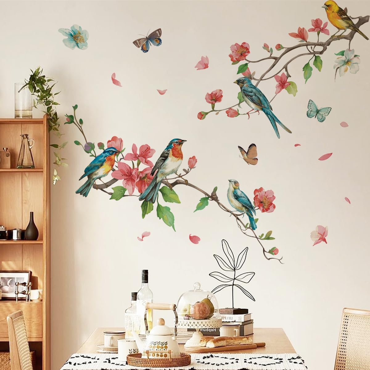 Amazon.com: Runtoo Bird Wall Decals Pink Floral Tree Branch Wall Art ...
