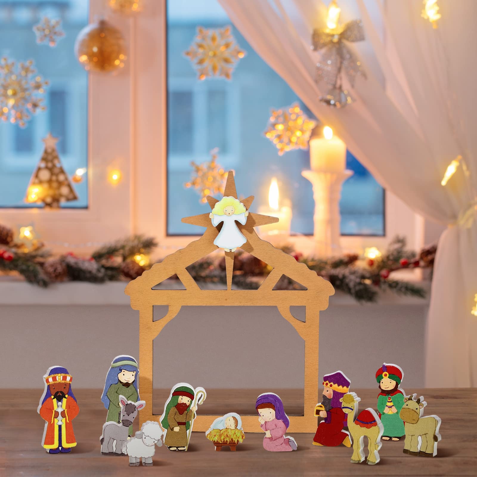 13-Piece Wooden Nativity Set For Kids – Unpainted DIY Christmas Nativity Figurines, Perfect Holiday Craft & Décor