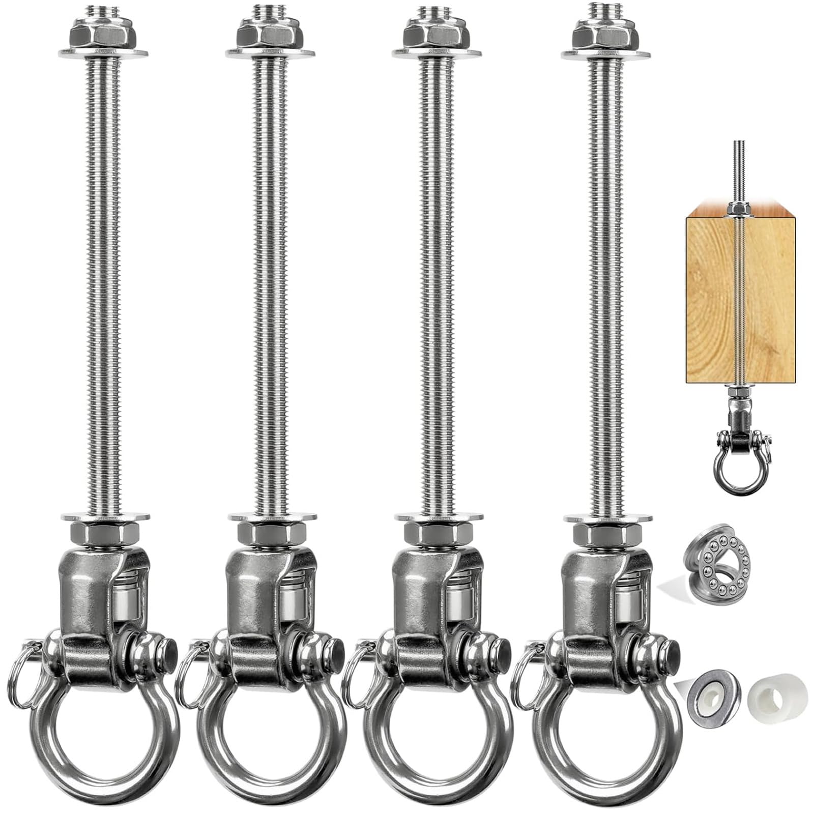 Yyiwhmy 4-Pack Heavy Duty Swing Hangers with Bearings- 304 Stainless Steel Swing Set Brackets, 1500LB Capacity for Porch Swings, Hanging Chairs,