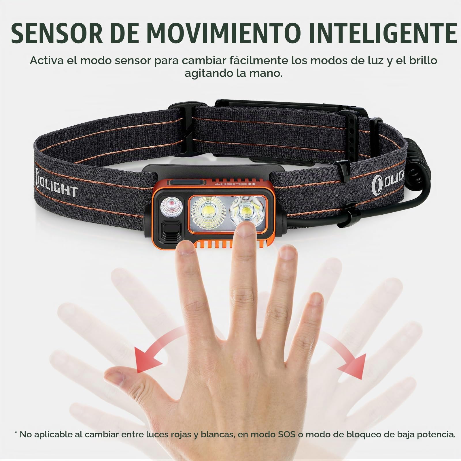 OLIGHT Array 2 Pro Linterna Frontal Faro LED con Sensor Gestual 1500 Lúmenes 150m con Batería Carga USB 27,5 Horas de Autonomía Luz Roja y Modo SOS Ángulo del Haz Ajustable 60° IPX4 para Camping Pesca