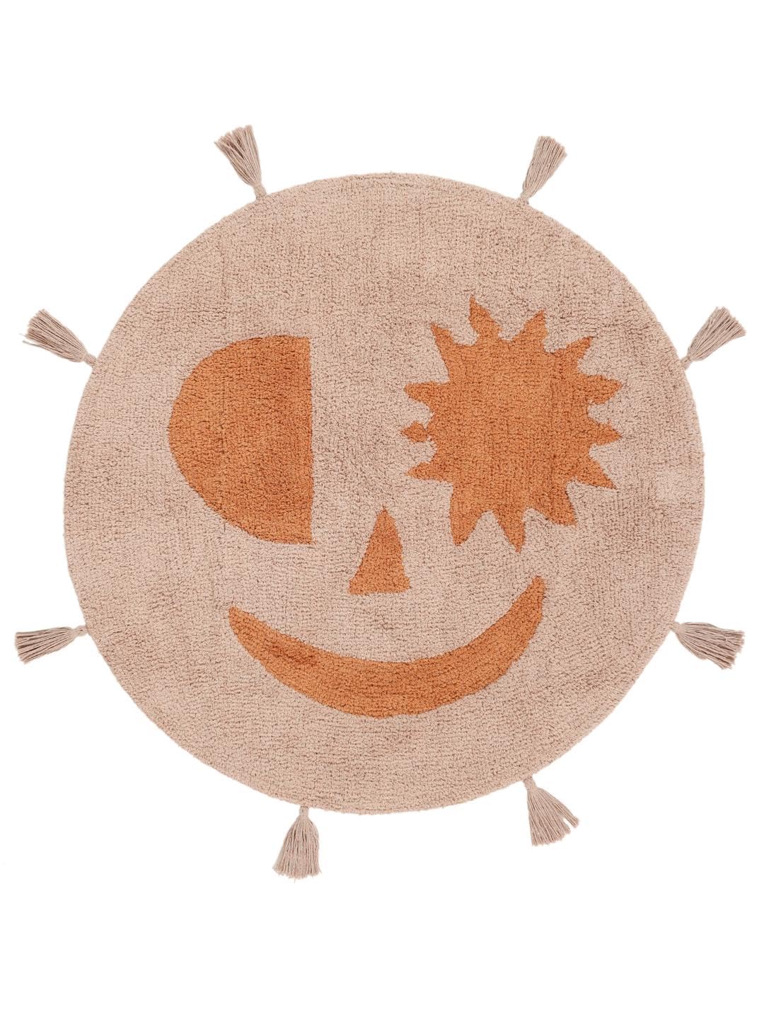 RugVista Smiley, Alfombra Infantil, Modernas Niños, Ø 100 cm, Redondo, Pelo Corto, Cuarto del bebé, Lavado a máquina, Sin Productos químicos peligrosos, Rosa/Terracotta