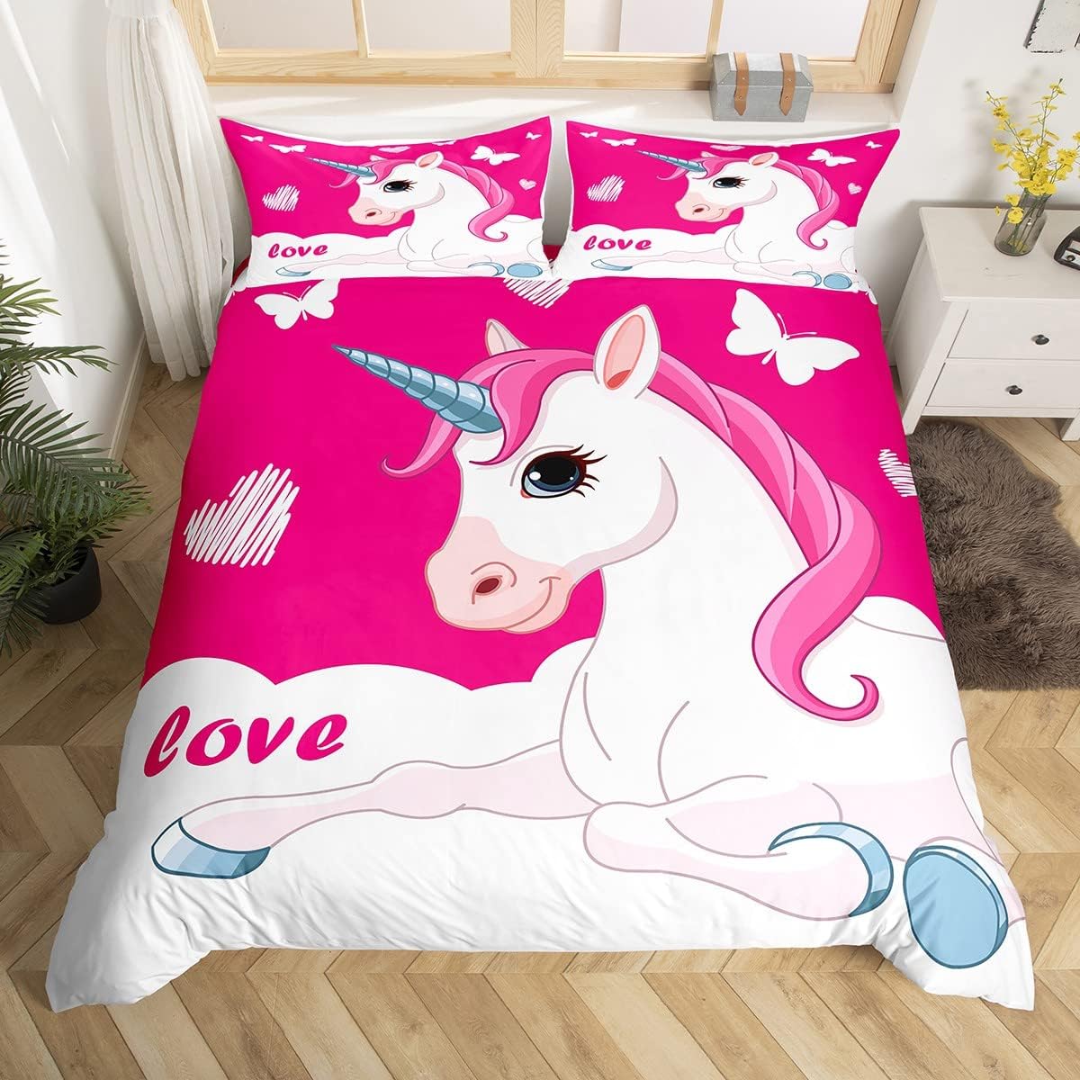 Loussiesd Girls Cute Unicorn Bed Linen Set 155 x 220 cm Children's
