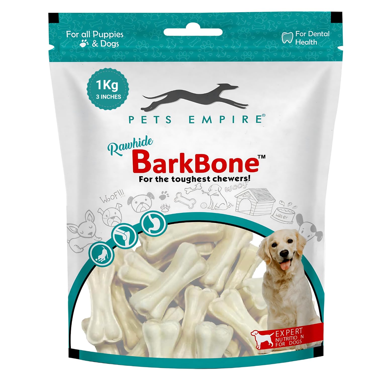 PETS EMPIRE Rawhide Pressed Chew Dog Bone Pack 3 Inches, Chewy Dogs Training and Feeding Treats, Crunchy Chew Calcium Bones, Pet Haddi Treat for Dogs, Pups, Puppies - 1 Kg