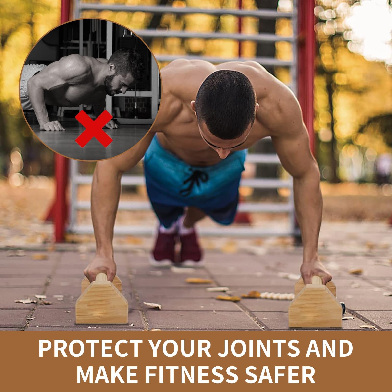 Parallette in legno massiccio per flessioni, barre per calisthenics, piedi in gomma antiscivolo, per esercizi calistenici, attrezzature per fitness, ginnastica
