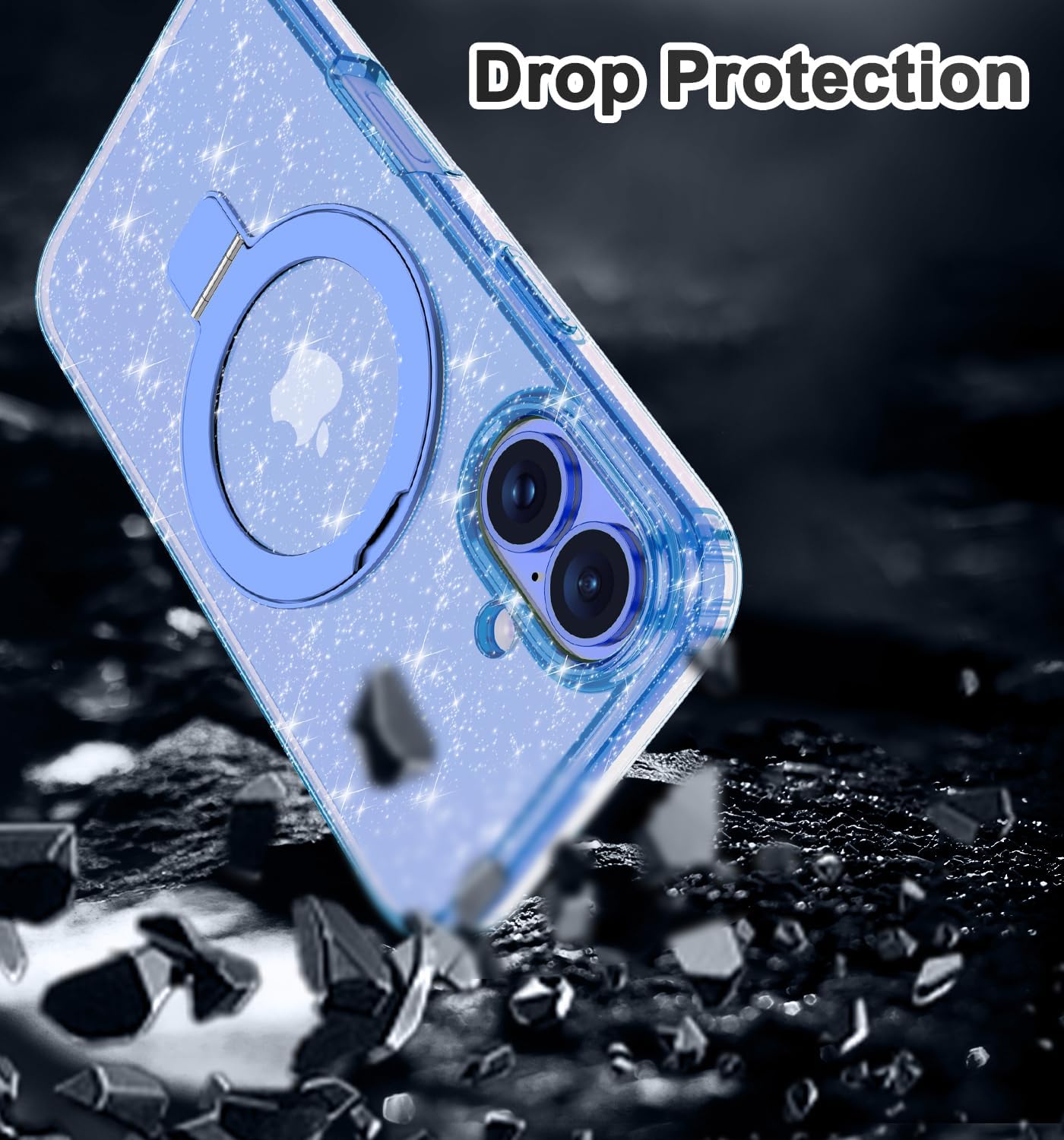 Lamcase for iPhone 16 Plus Case with Magnetic Invisible Ring Stand [Compatible with MagSafe], Full Body Rugged Slim Women Men Girl Shockproof Marble Pattern Design Case, Blue Clear/Glitter - Image 8