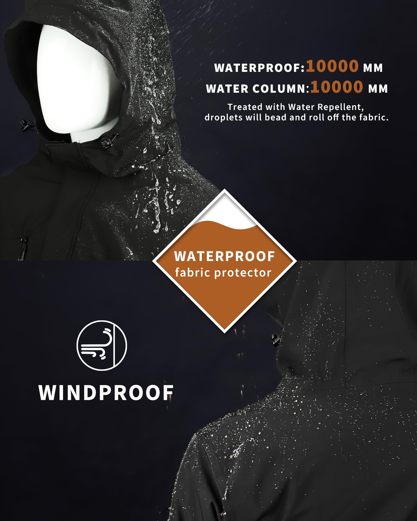 33,000ft Herren Skijacke Wasserdichte Winddichte Warme Outdoorjacke Winterjacke Funktionsjacke Atmungsaktive Snowboardjacke Softshell Jacke mit Kapuze