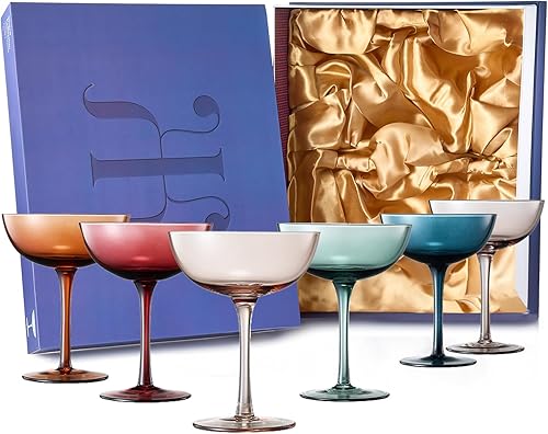 Miniatura 2 de Hermosos vasos de lujo para Martini, champán y cóctel de colores, juego de 6, 6 onzas, vasos de copa con tallo, juego de regalo de color, para ella,