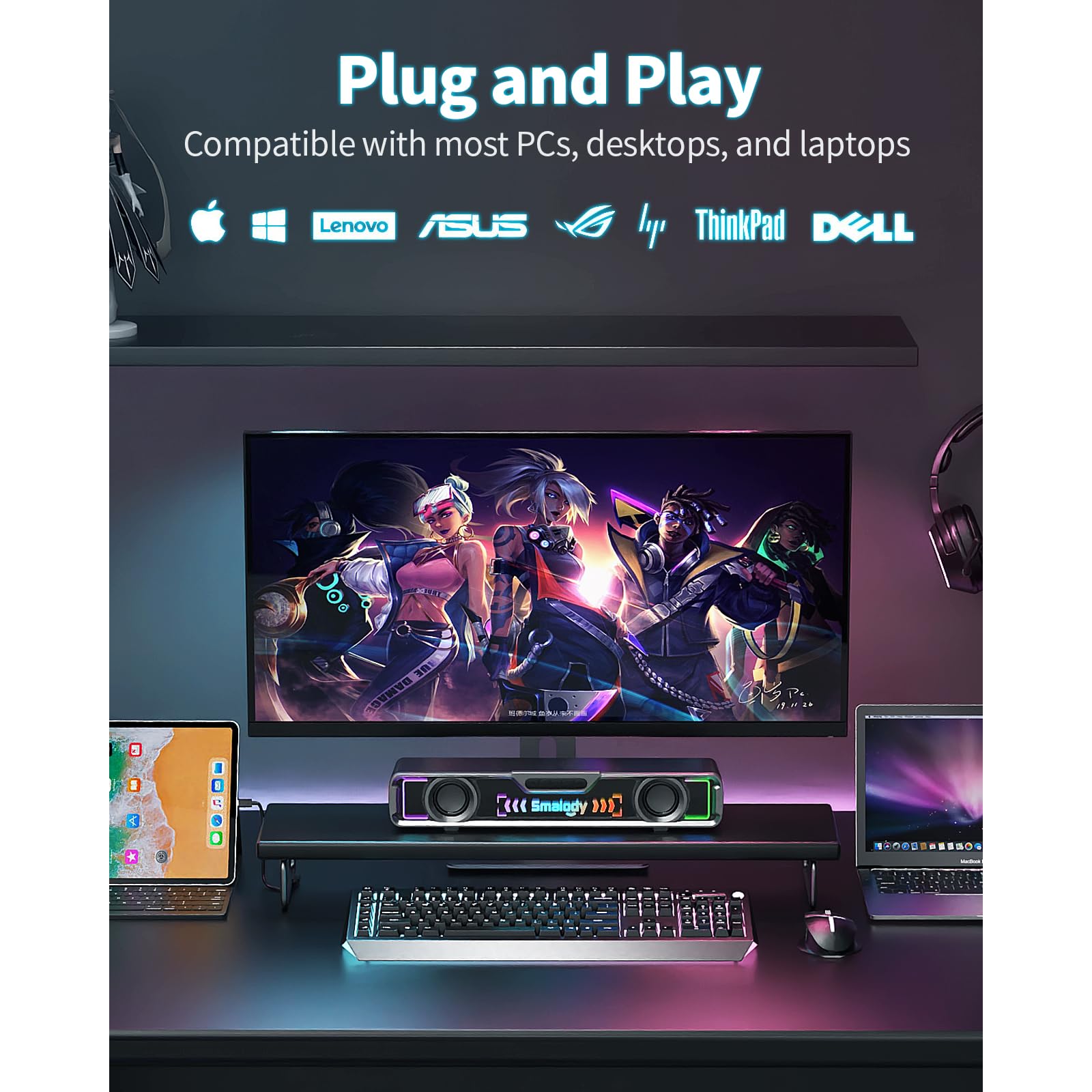 Smalody Altoparlanti per PC, altoparlante da gioco con luci LED, soundbar USB, altoparlante per computer, altoparlante multimediale perfetto per giochi per PC, desktop, computer, laptop