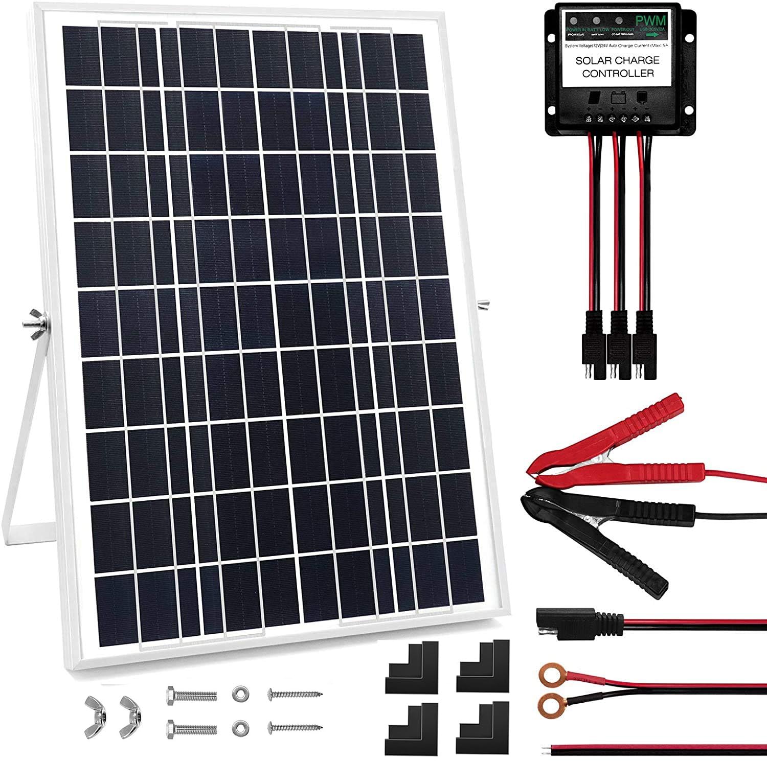 Kit pannello solare da 30 Watt 12 V, caricabatterie a energia solare impermeabile con regolatore di carica e staffe di montaggio regolabili per camper, auto, barca, campeggio, tetto