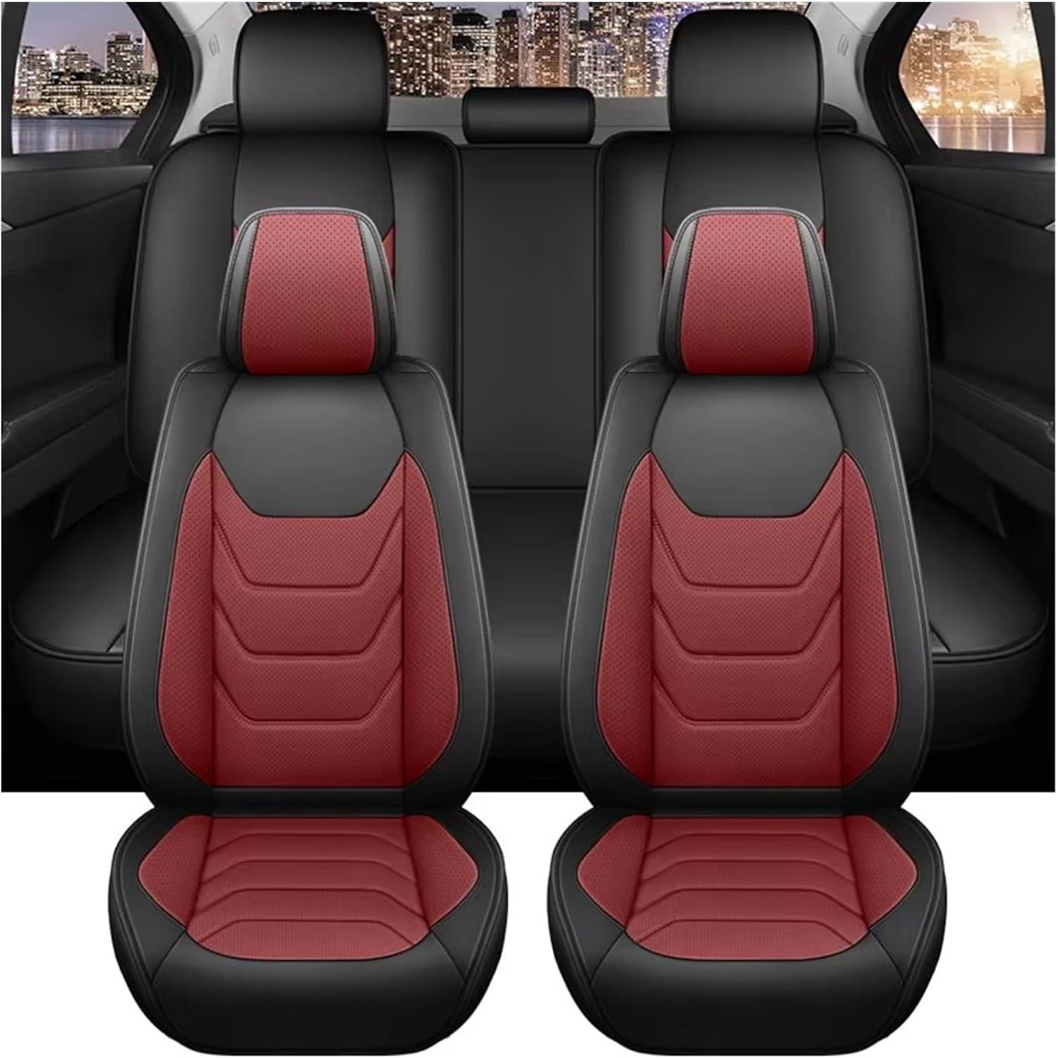 Coprisedili Auto Jeep Renegade 2015-2020 | Set 5 Pezzi Pelle PU Impermeabile | Anteriori E Posteriori | Colore Rosso - Foto 3