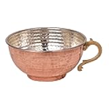 Set of 2 – Traditional Handcrafted Copper Ayran Bowl with Brass Handle – 16.9 Fl Oz. Turkish Serving Cup for Yogurt Drinks, Soups, Water or Decorative Use – Hammered Design
