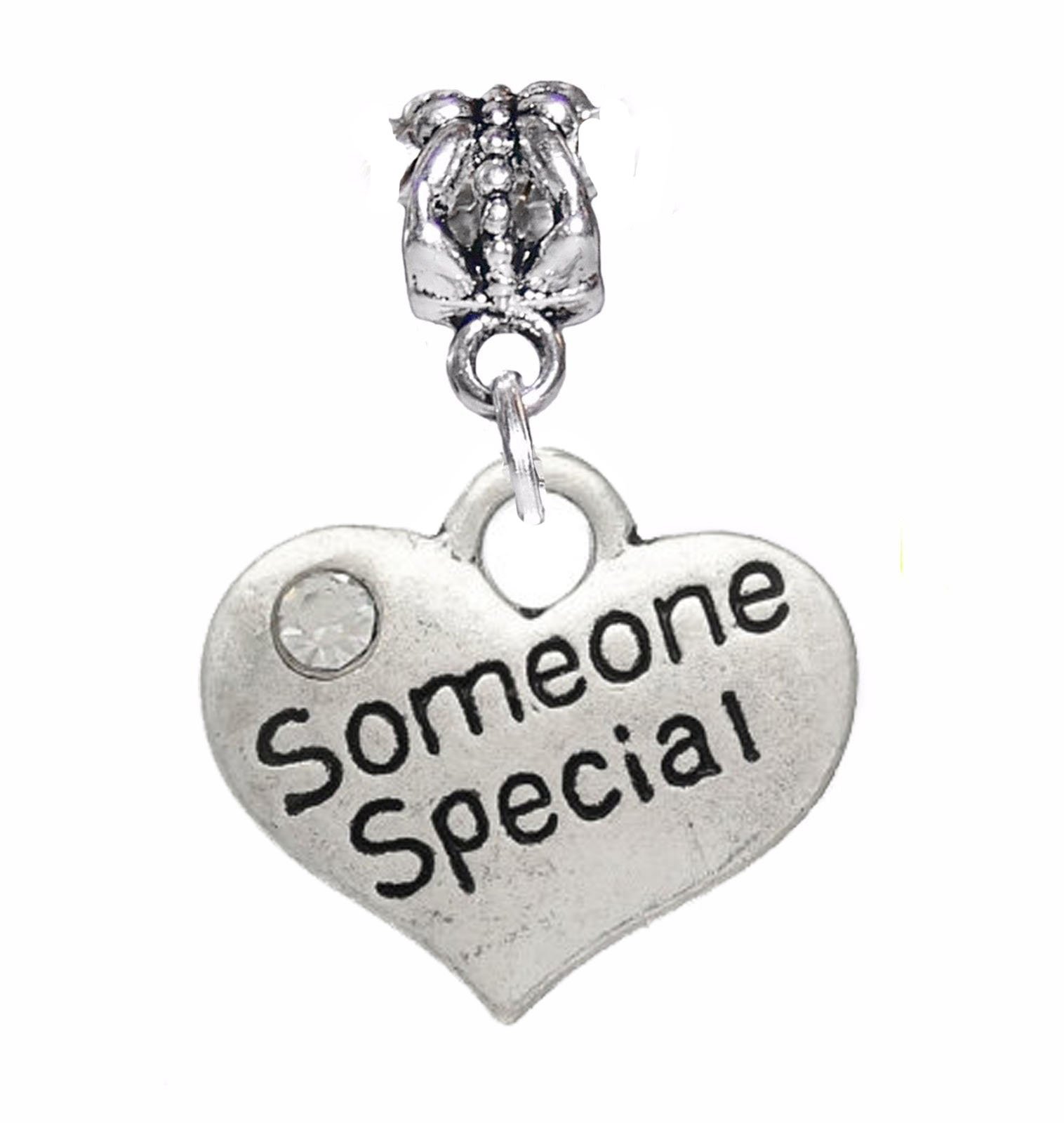 JewelleryJoy Someone Special Heart Rhinestone Dangle Bead Lobster Silver European Charm Chain Bracelets in Organza Gift Bag (Someone Special Dangle)