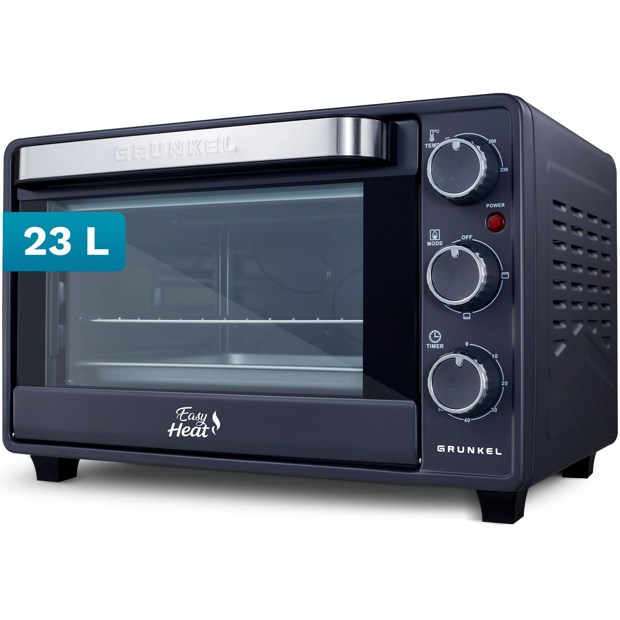 Grunkel Forno elettrico multifunzione da tavolo da 23 l, con 3 funzioni di calore e selettore di temperatura fino a 230 °C. Timer fino a 60 minuti - 1600 W