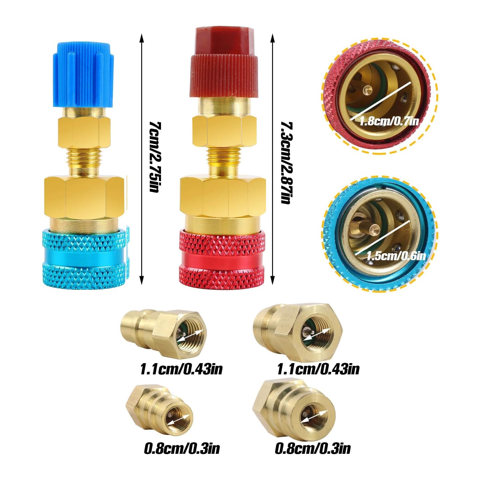 2 pezzi Adattatori R134a, set di innesto rapido, set di ricarica refrigerante, adattatore High-/Low-Side R134a su R1234yf per sistemi di climatizzazione auto, evacuazione e ricarica