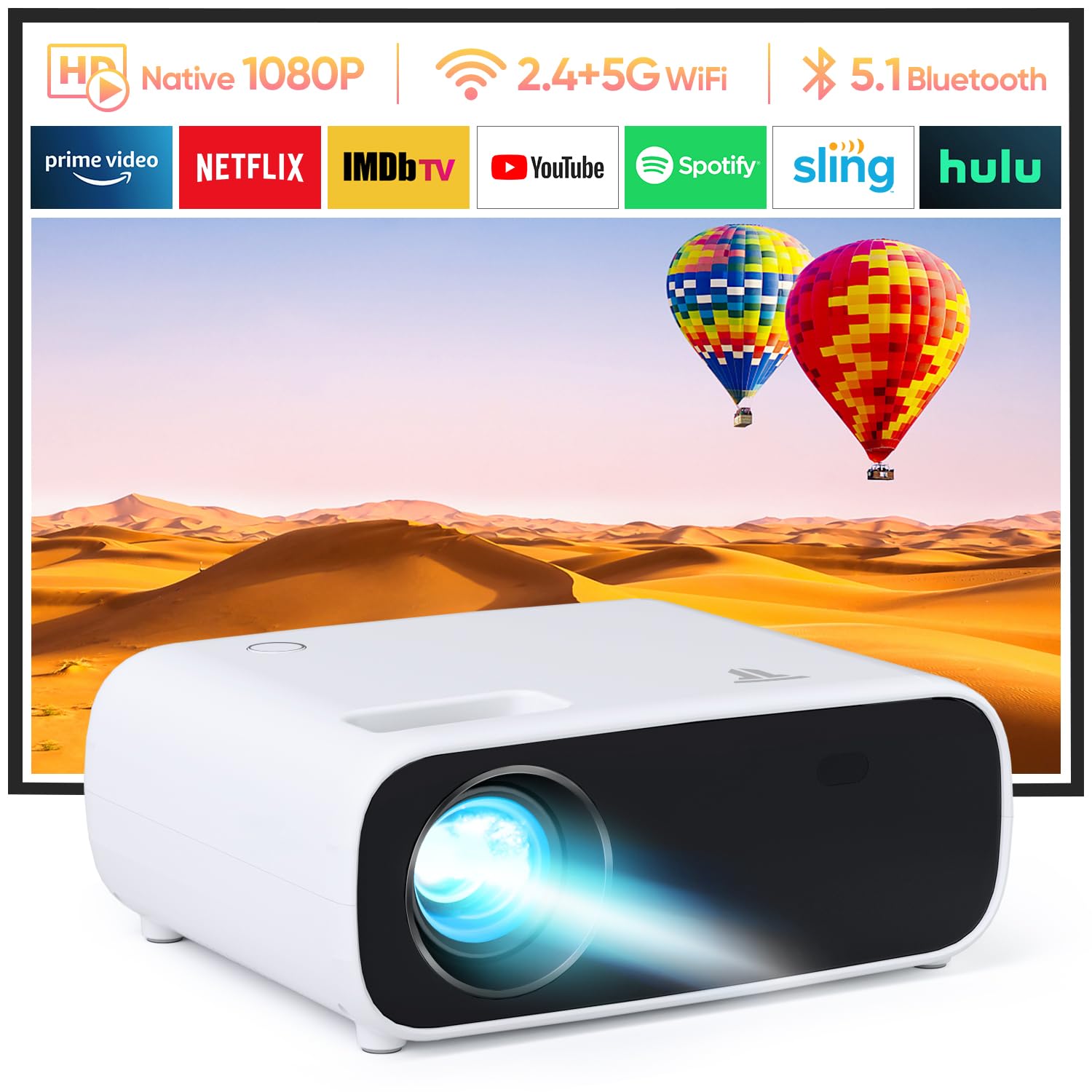 2025 Nuovo Mini Proiettore, Proiettore Bluetooth 18000 Lumen, Supporto 4K, Proiettore portatile Home Cinema LCD WiFi 5G, Compatibile con iOS/Android/Laptop/HDMI/PC/TV Stick/USB