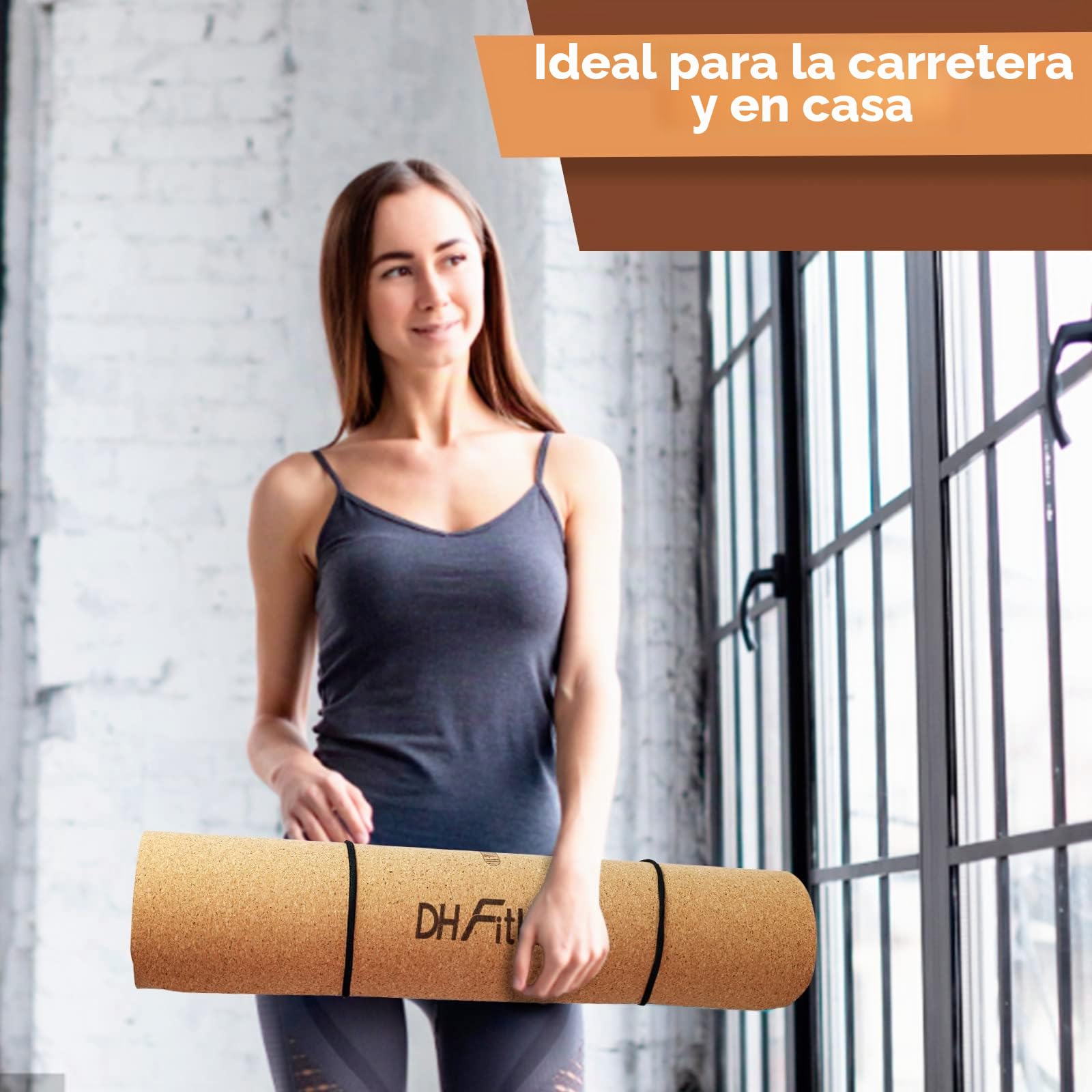 DH FitLife Esterilla de Yoga de Corcho y TPE, Colchoneta de Gimnasia 183 x 61 x 0,6 cm, Esterilla de Deporte y Fitness Antideslizante, Yoga mat Gruesa con Líneas de Orientación