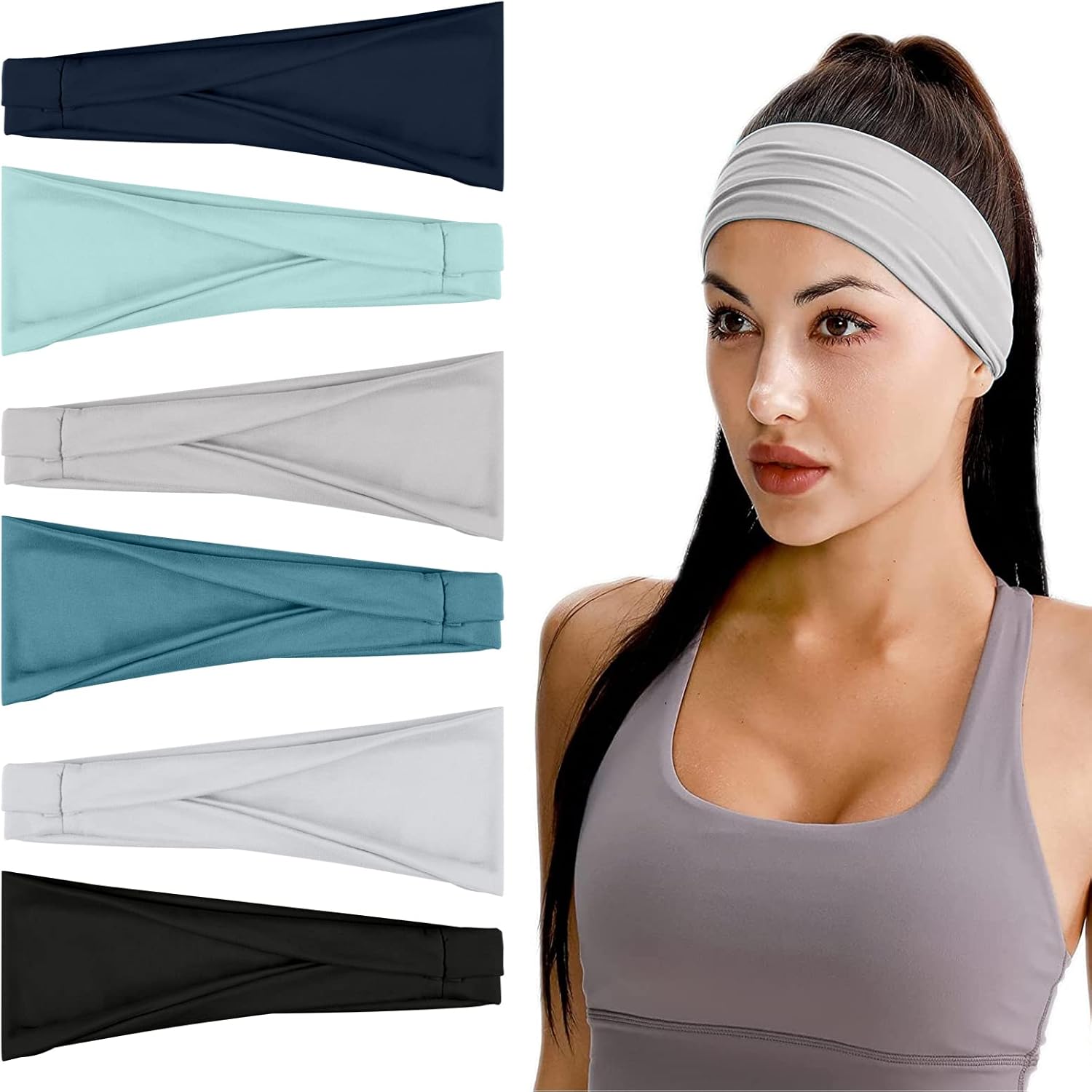 Flintronic Sports Headband, 6 Pack Women's Sweat bands Bandana Scaf