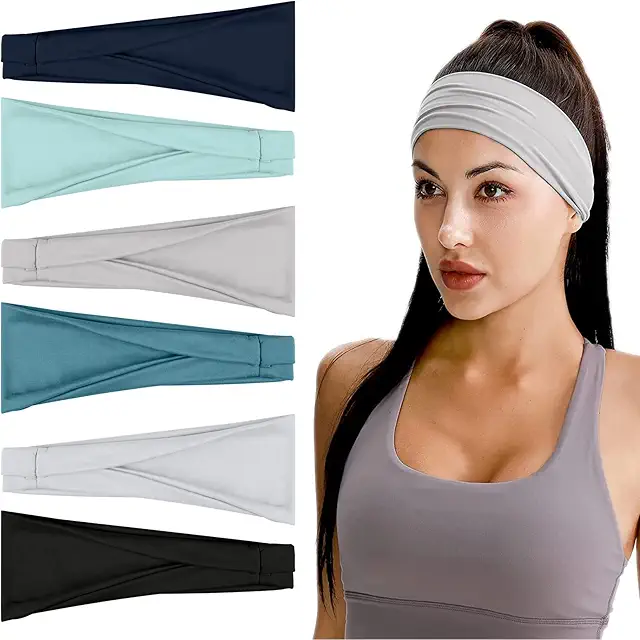Flintronic 6er-Set Damen Stirnband Sport, Yoga, Laufen - Baumwollstretch
