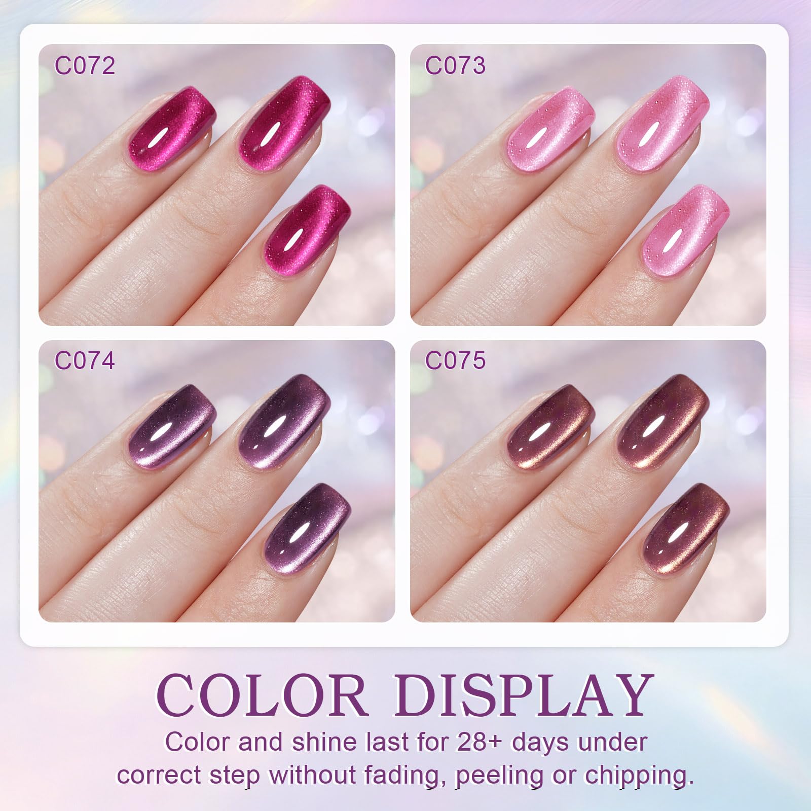 Yueshop Cat Eye Gel Nail Polish,4 Colors Fuchsia Pink Purple Brown