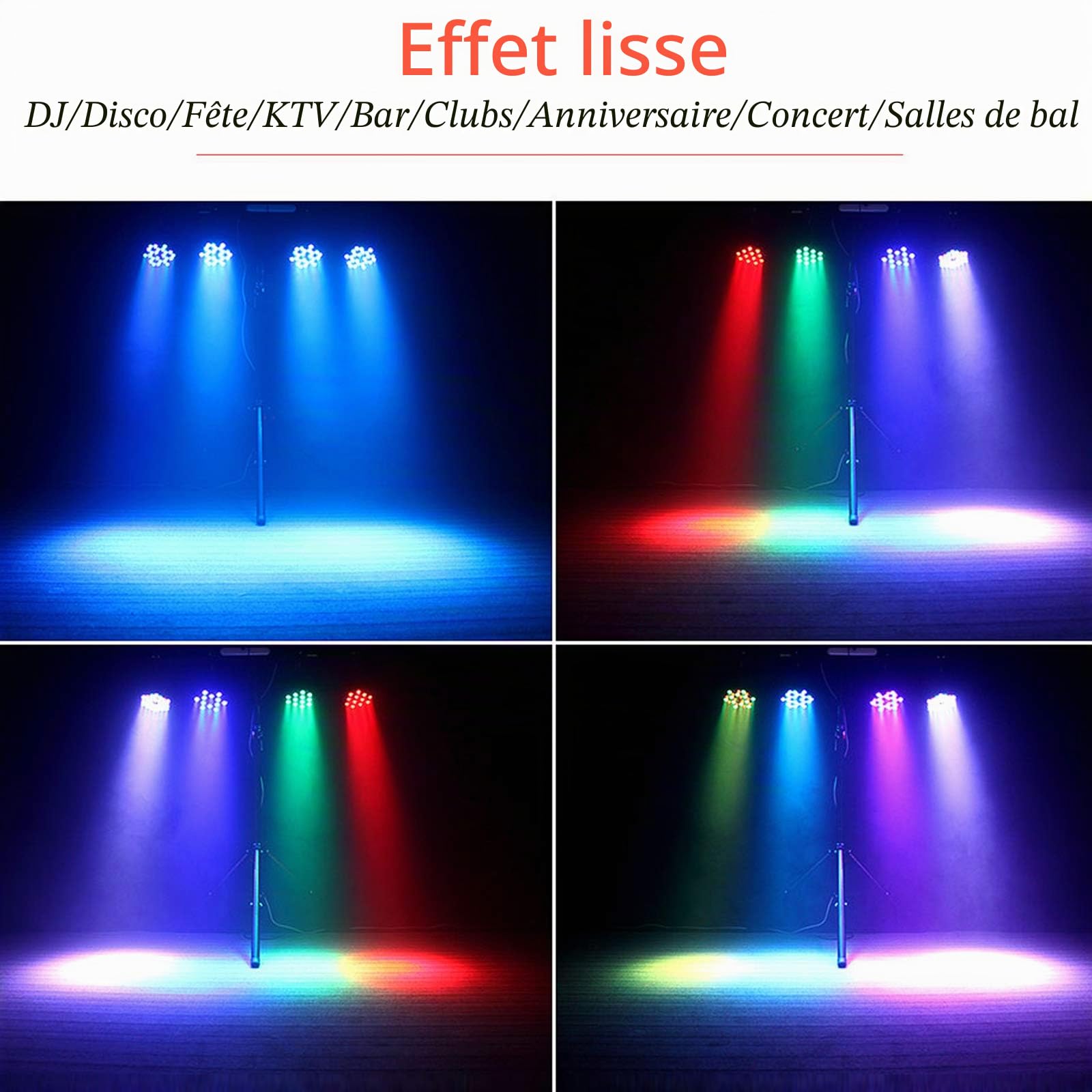4PCS Par LED Lampe de Scène, 36 LED RGB Lumière Fête Eclairage de Scène Effet DMX512 avec Télécommande et Son Activé, Lumiere DJ pour Disco Party Mariage Halloween Noël