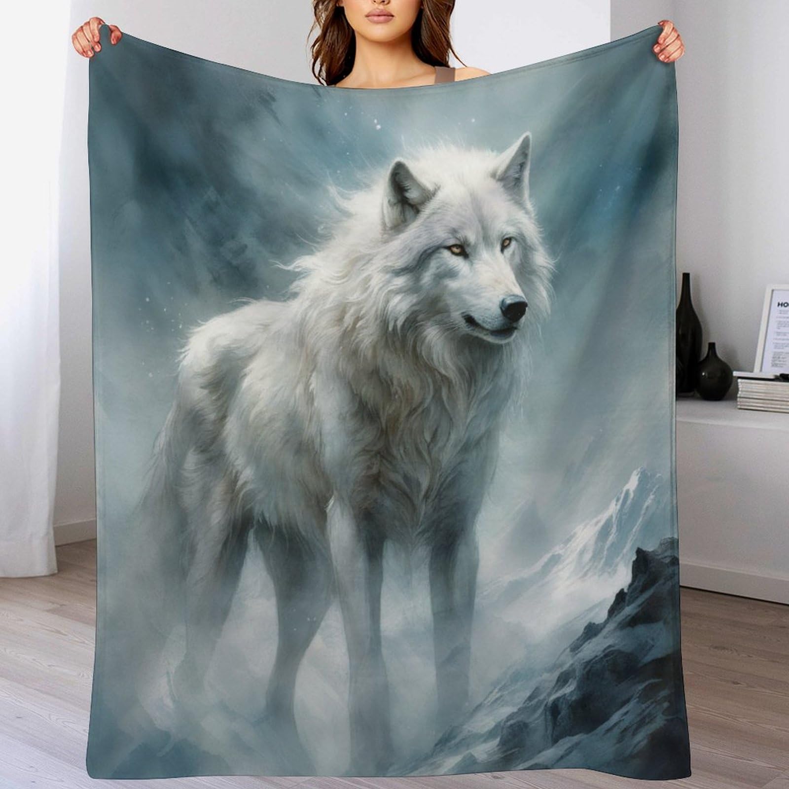 Couverture loup en polaire flannel de 130x180 cm pour canapé et lit
