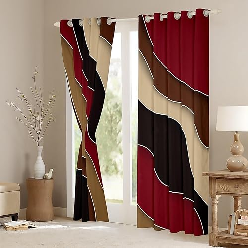 Miniatura 3 de Cortina de ventana retro a rayas verdes y marrones, cortinas onduladas abstractas 3D para niños, niñas, mujeres y adultos, decoración de habitación