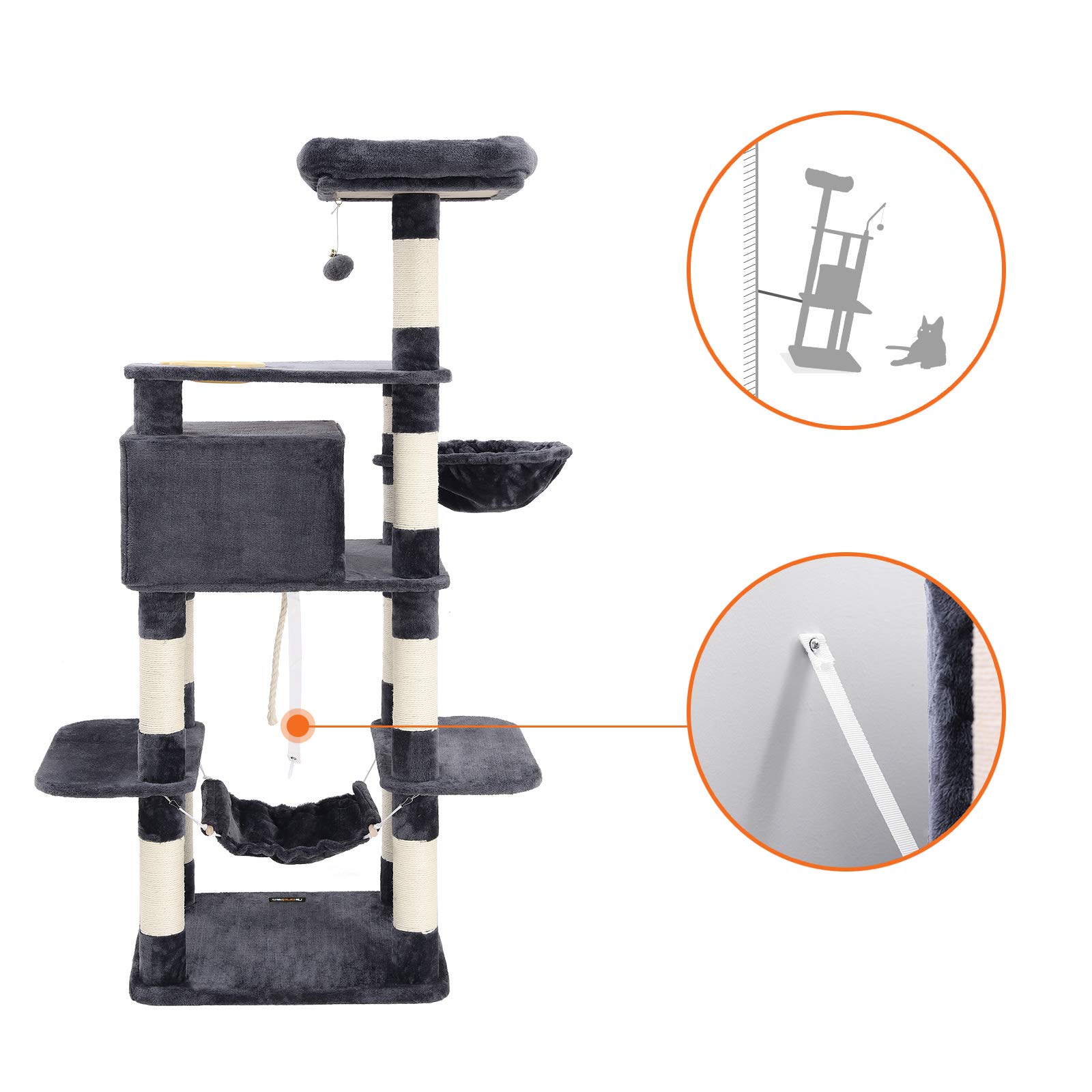 FEANDREA Árbol para Gatos, Torre de Juego 164 cm, Gris Antracita PCT99G
