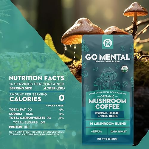 Miniatura 6 de Mezcla de café orgánico de 14 hongos tostado oscuro, melena de león orgánica, chaga, reishi rojo y más, notas de chocolate, mejora la salud general,