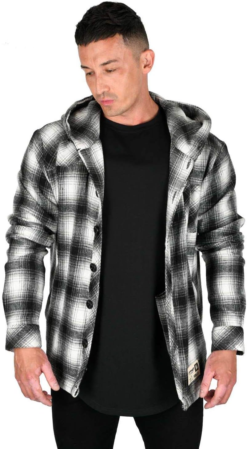 YoungLA Men’s Long Sleeve Hooded Flannel Shirt | Classic Button Up Hoodie Style | 431 Black S