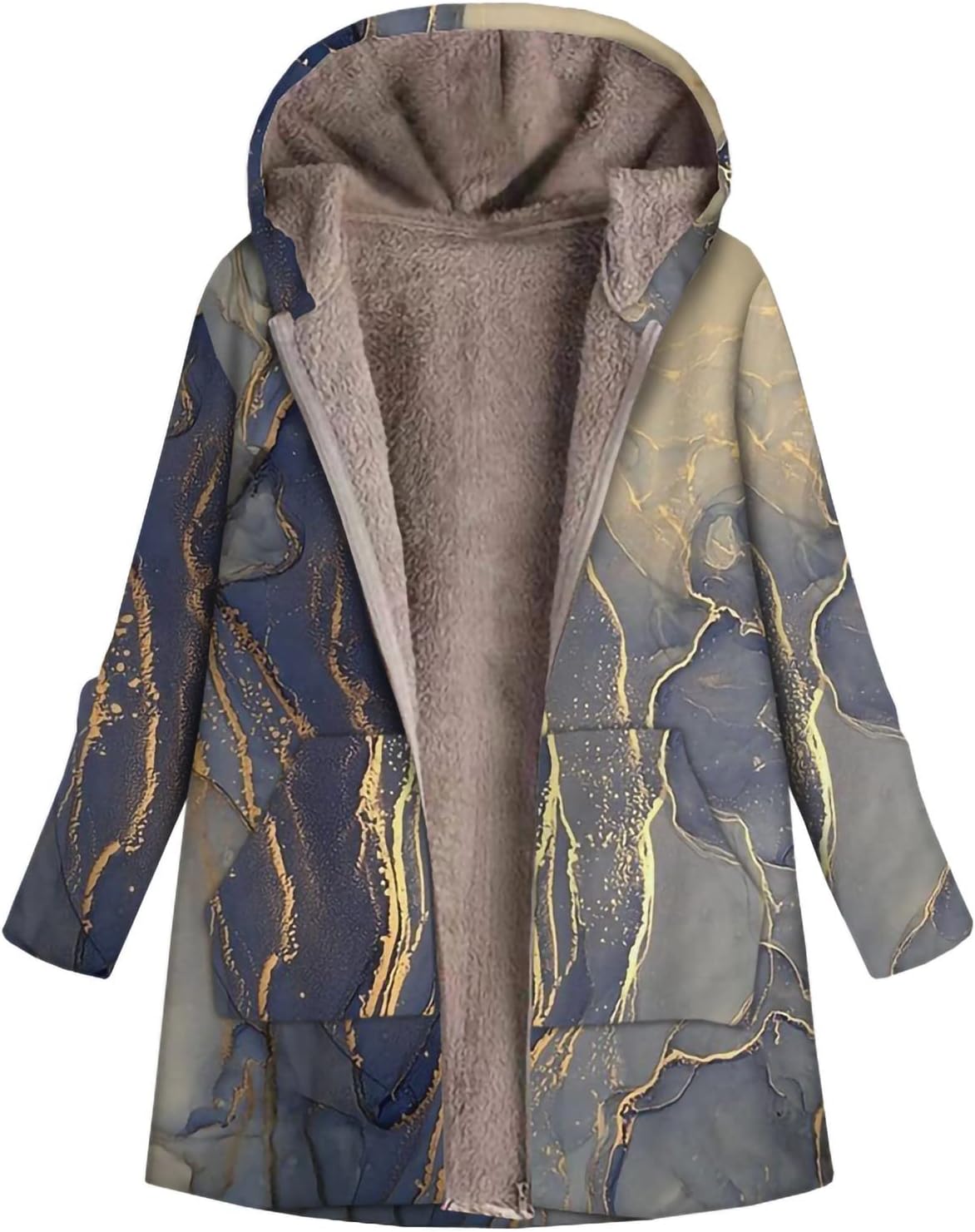 Manteau Femme Hiver Grande Taille Chaud à Capuche Imprimé Vintage Oversize