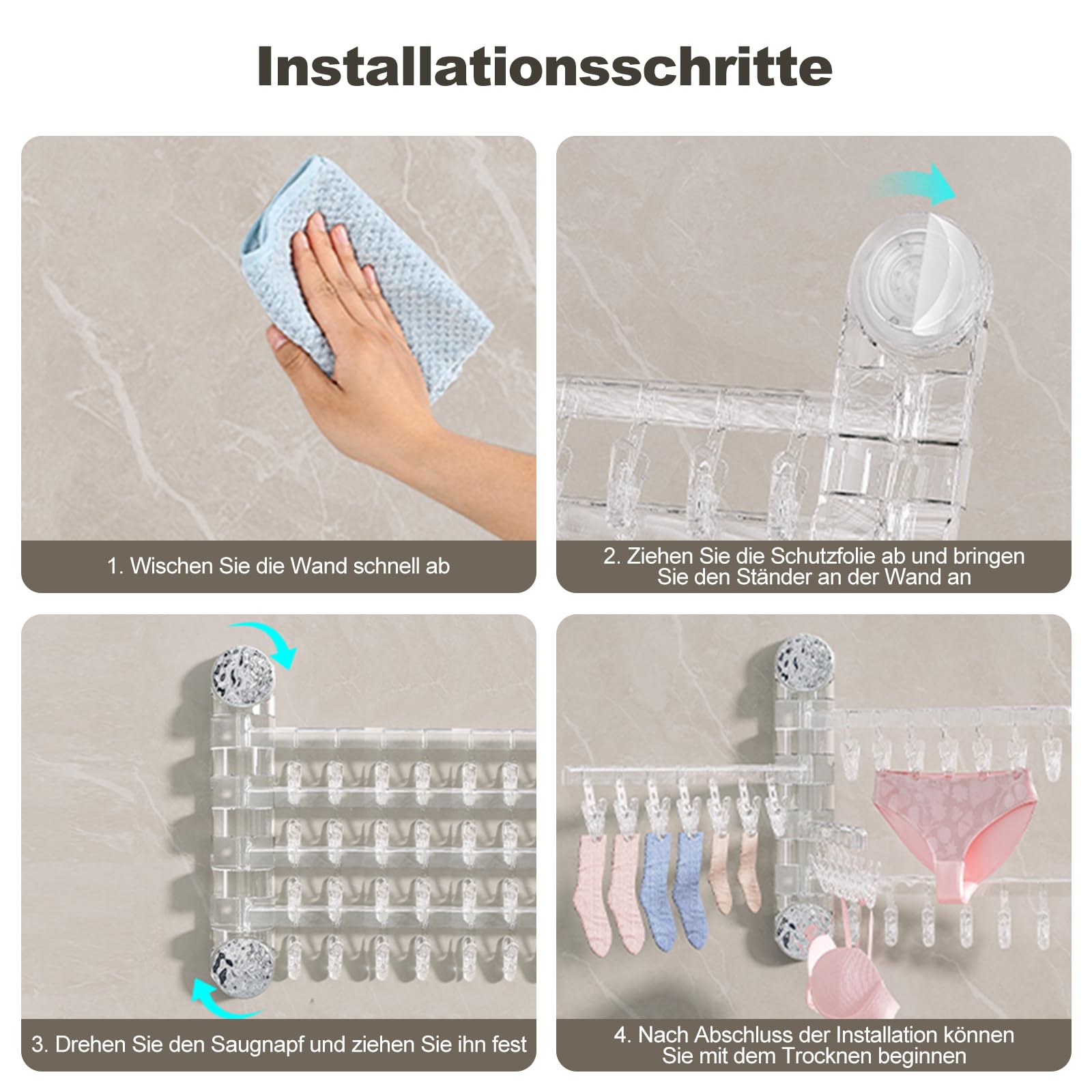 Ergocar Faltbarer Multifunktion Wäscheständer zur Wandmontage mit 180° Drehung - Ideal für Socken, Unterwäsche, Handschuhe, Lappen und Handtücher