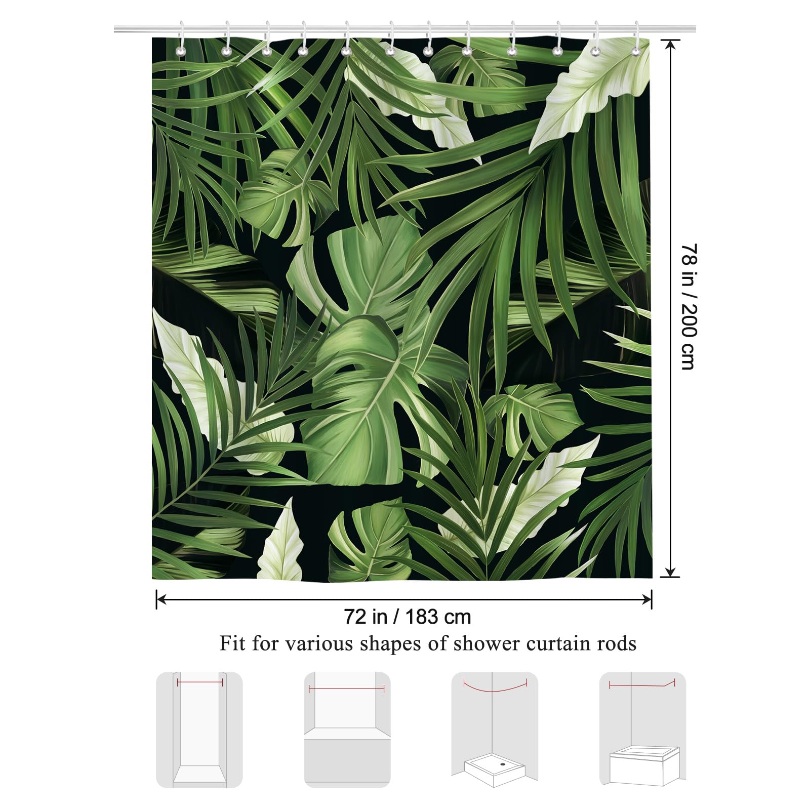 Tenda Da Doccia 3D Con Foglie Di Palma Tropicali – 200x200 Cm, Poliestere Lavabile, Antimuffa, Con 12 Ganci, Per Bagno E Camper