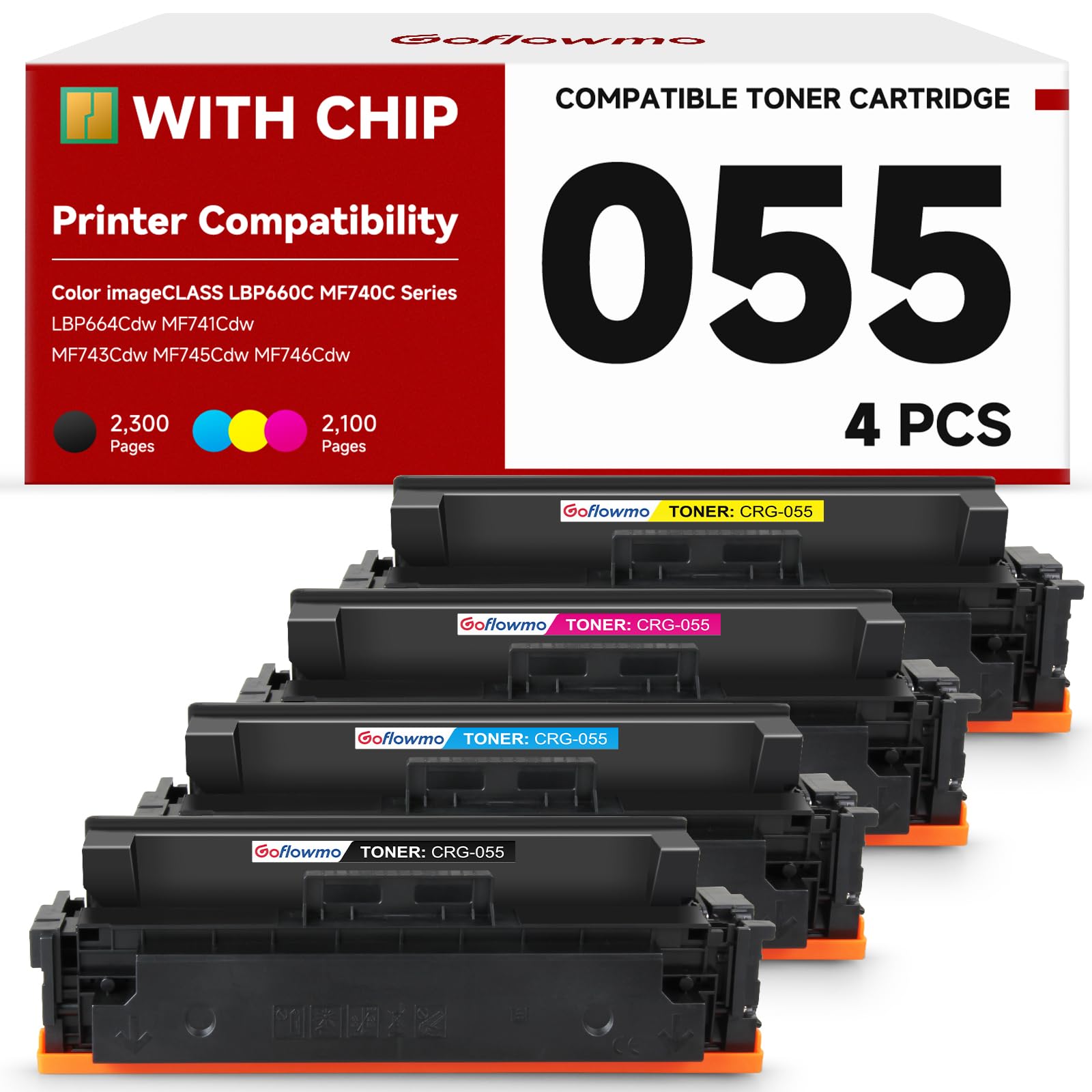 Photo 1 of 055 055H Toner Cartridge Set Compatible Replacement for Canon 055 055H for Color ImageCLASS MF740C LBP660C Series MF743Cdw MF741Cdw MF745Cdw MF746Cdw LBP664Cdw Black Cyan Magenta Yellow 4 Pack