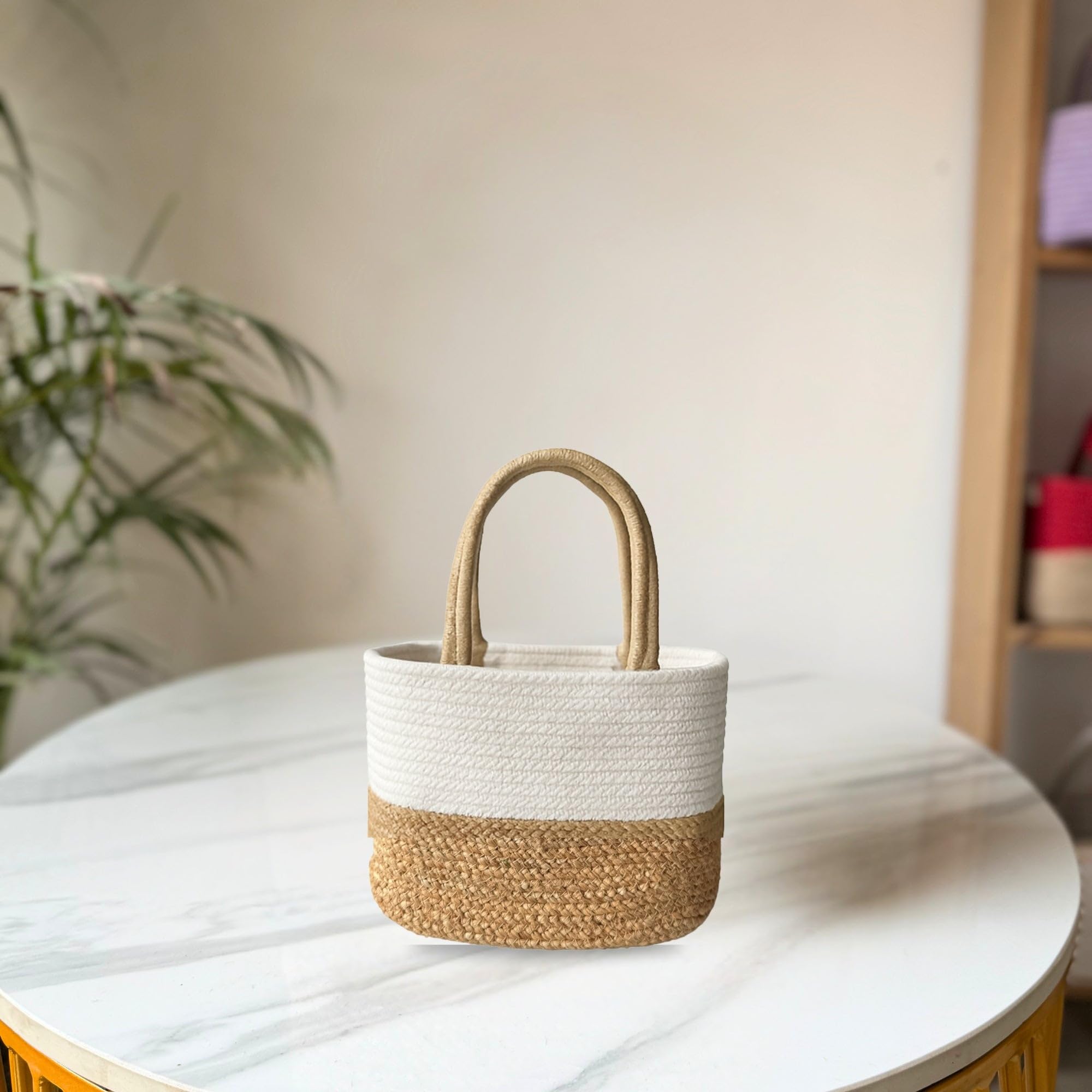 JASMEY HOMES Jute Lunch Bag - White -4