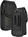 Flip Phone Case, Nakedcellphone Black Vegan Leather Vertical Pouch [with Belt Loop, Metal Clip, Magnetic Closure] for Alcatel Go FlipV, MyFlip, TCL Flip3, Blu Cingular Flex 2, Nokia 2720 2760 2780