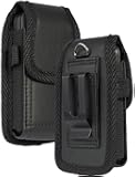 Flip Phone Case, Nakedcellphone Black Vegan Leather Vertical Pouch [with Belt Loop, Metal Clip, Magnetic Closure] for Alcatel Go FlipV, MyFlip, TCL Flip3, Blu Cingular Flex 2, Nokia 2720 2760 2780